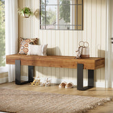 Tribesigns 63-Inch Solid Wood Entryway Bench, Farmhouse Shoe Bench with Metal Legs for Hallway 3