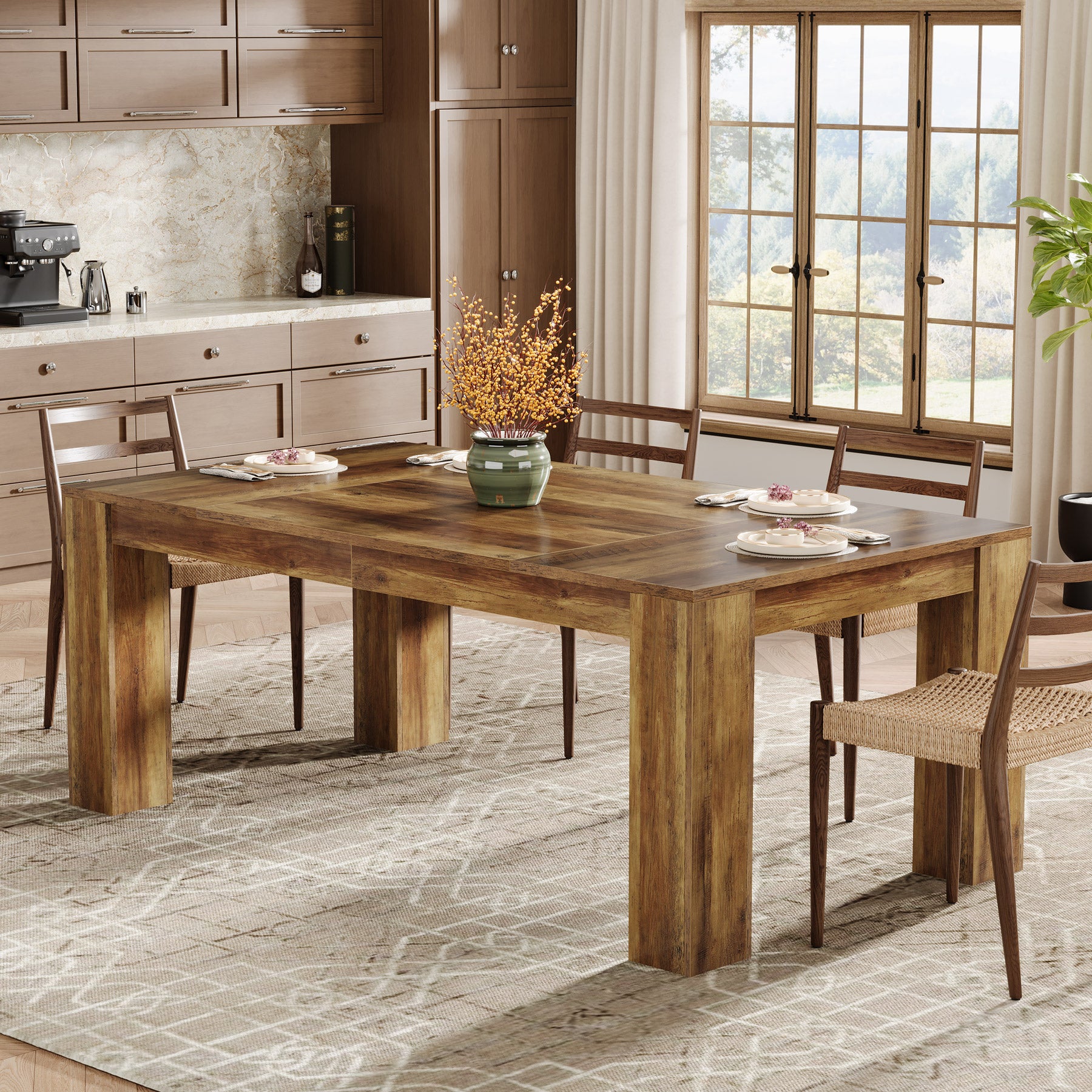 Tribesigns 63 Inch Dining Table, Rustic Farmhouse Wooden Kitchen Table for 4 to 6 People Home Dining
