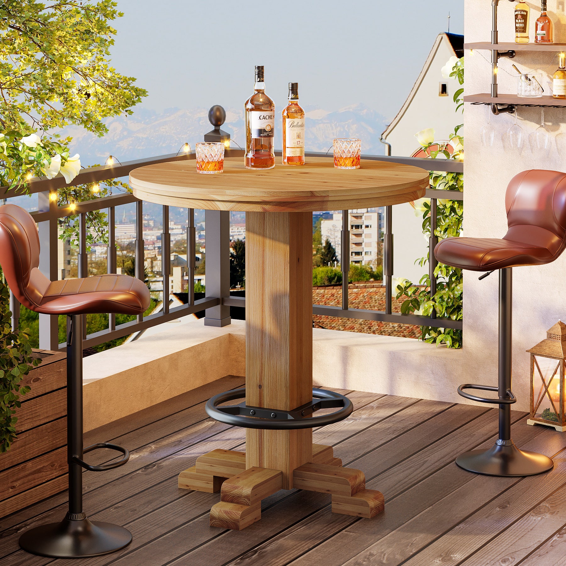 Tribesigns 37.4-Inch Round Counter Height Bar Table, Solid Wood Bistro Table with Metal Footrest for Small Spaces
