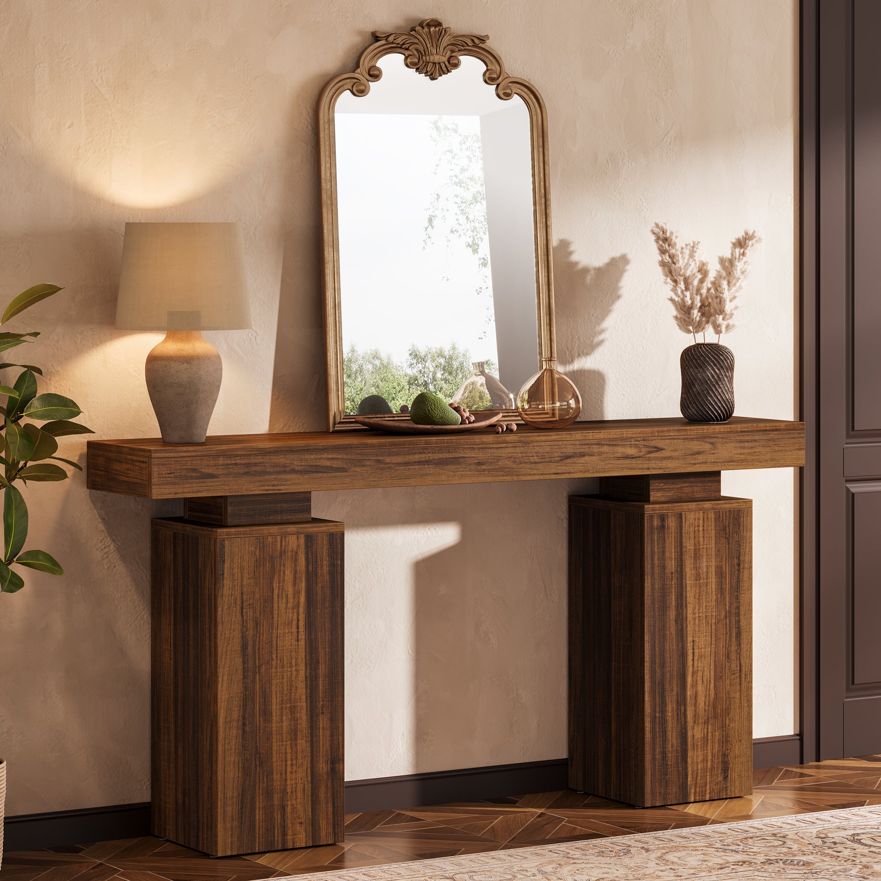 63 Inch Long Console Table for Entryway, Farmhouse Wooden Sofa Table for Living Room and Hallway