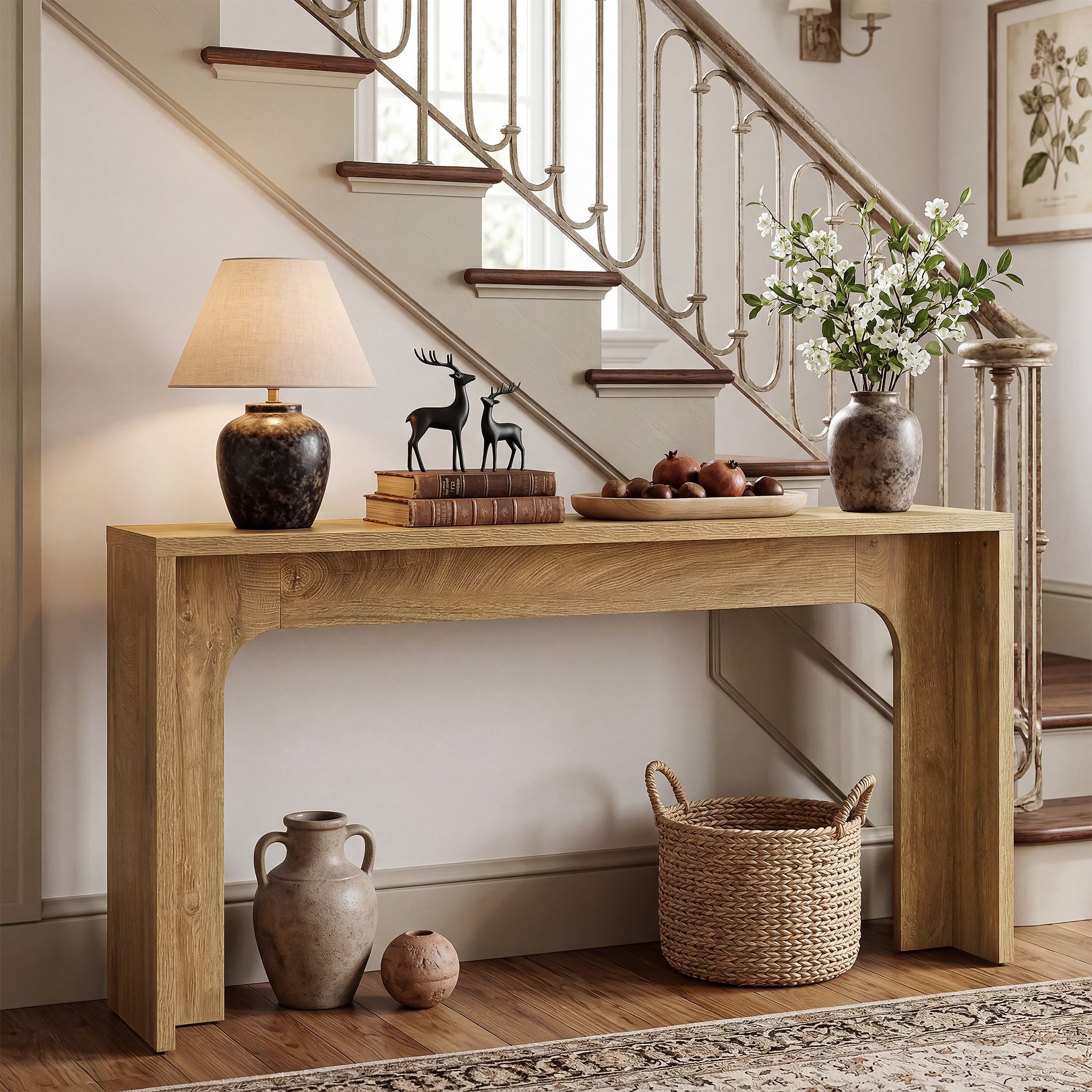 63-Inch Narrow Console Table, Minimalist Wood Entryway Table with Sturdy Base