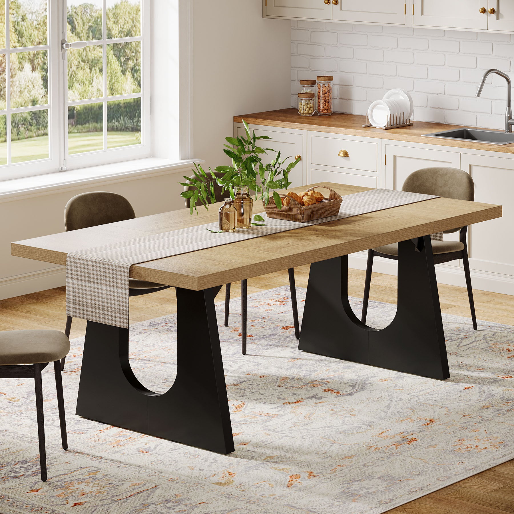 70.9-Inch Rectangular Dining Table with Thick MDF Top, Farmhouse Kitchen Table for Dining Room