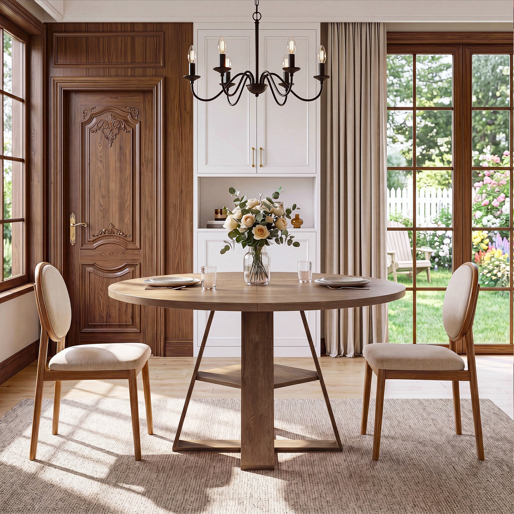 Tribesigns 47.24-Inch Round Dining Table for 4-6, Modern Farmhouse Kitchen Table with X-Cross Pedestal Base and Storage Shelf for Dining Room
