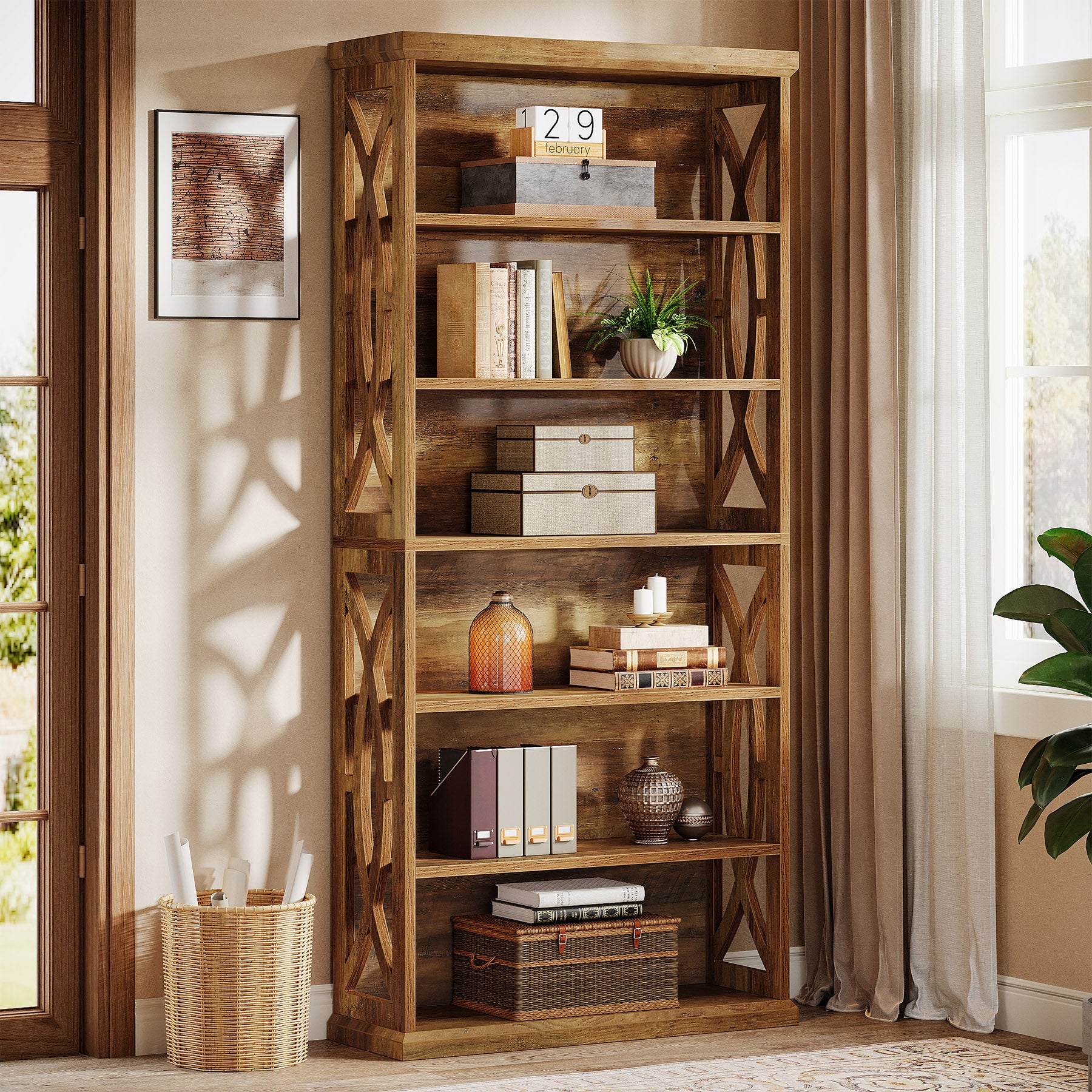 Tribesigns 70.8-Inch Tall Bookshelf, 6-Tier Rustic Wooden Bookcase with Anti-Tipping Kit