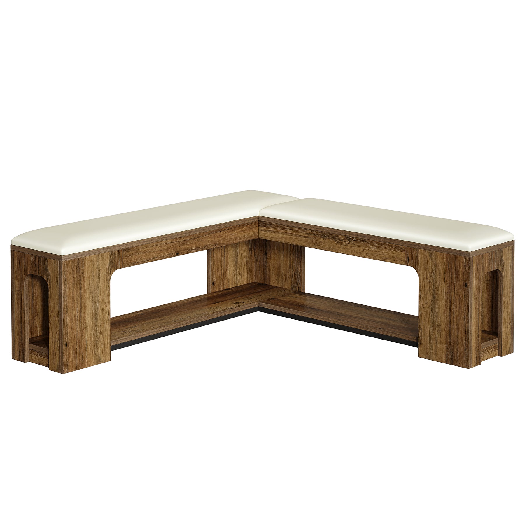 47.24-Inch L Shaped Corner Bench with Removable Seat Cushion and 2-Tier Storage, Farmhouse Breakfast Nook Bench