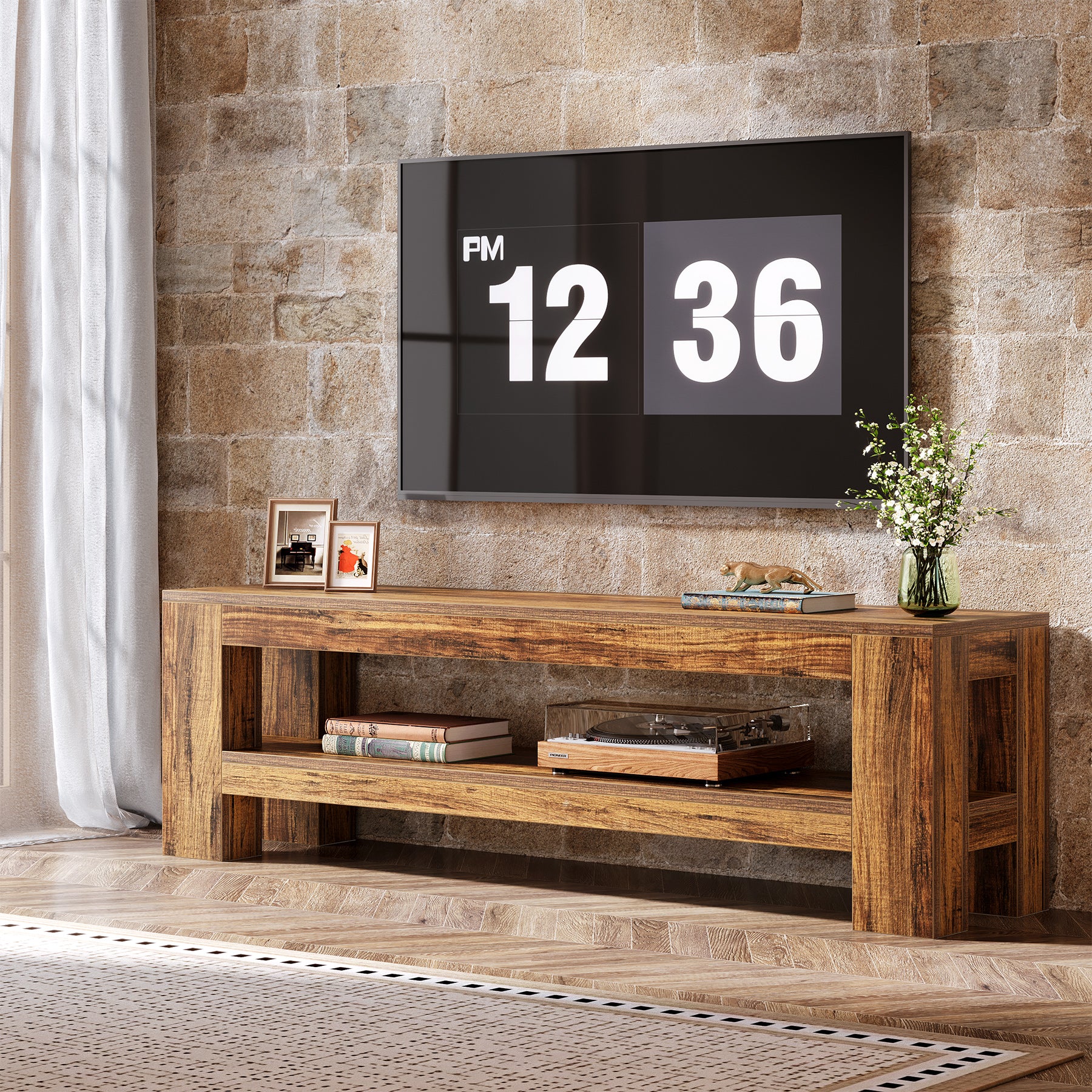 Tribesigns 59" TV Stand, Rustic Media Console with Shelf for Living Room