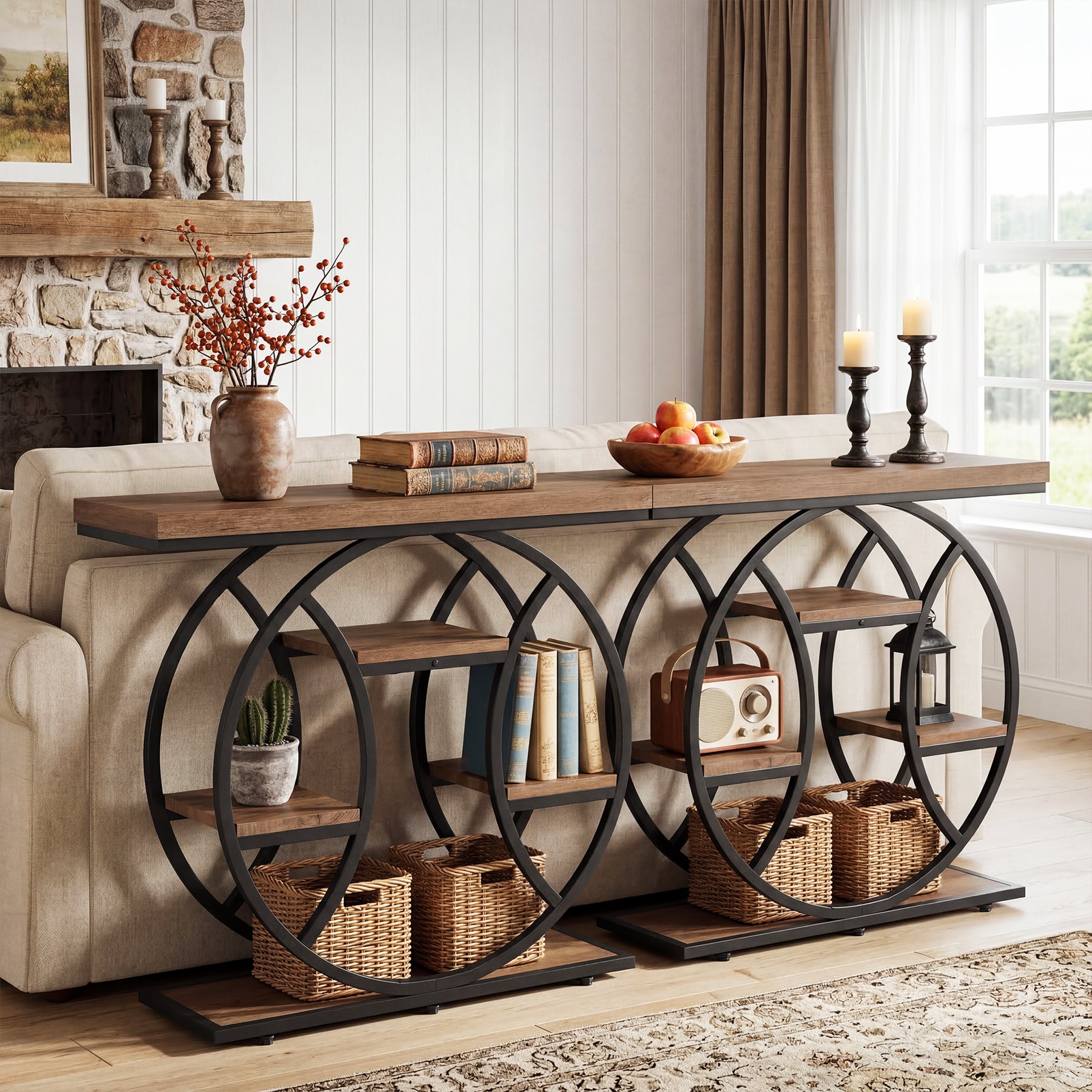 41.3" Industrial Console Table with 4-Tier Storage, Entryway Sofa Table for Hallway Living Room Entrance