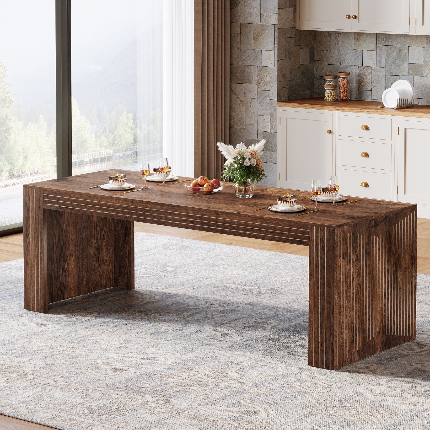 78.7" Large Dining Table for 8 Seater, Modern Rectangular Wooden Table