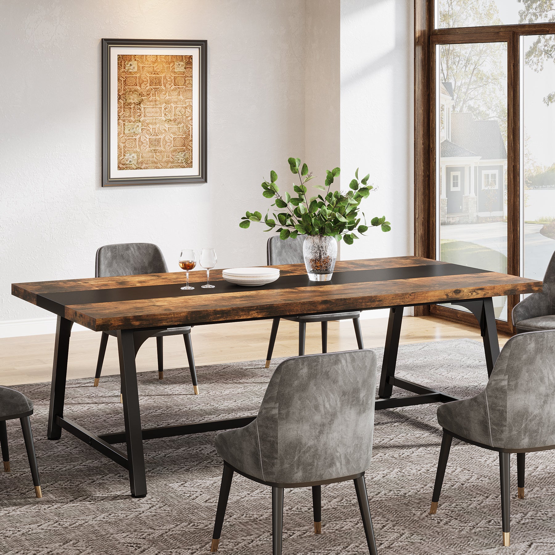 70.9-Inch Dining Table for 6-8 with Thick Top, Industrial Kitchen Table with Metal Frame