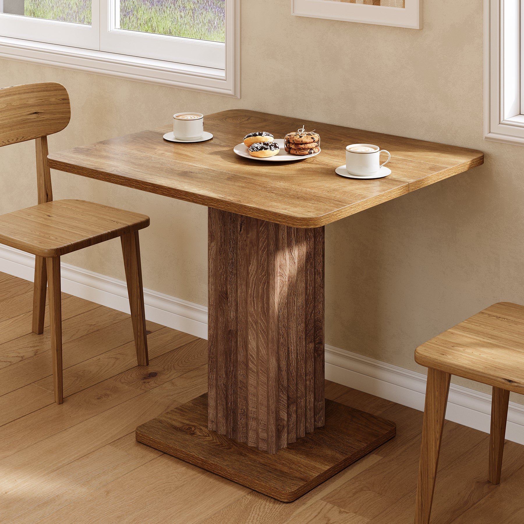 Tribesigns 35.43-Inch Small Dining Table with Fluted Pedestal Base, Modern Farmhouse Kitchen Table for 2-4 People