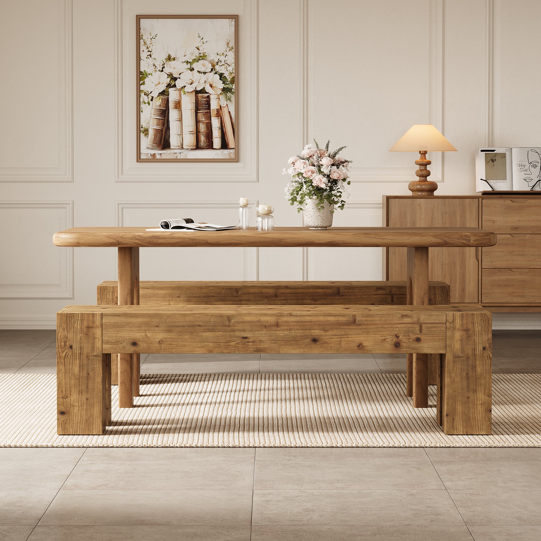 Tribesigns 63-Inch Solid Wood Dining Bench with Sturdy Frame, Farmhouse Kitchen Table Bench for Dining Room Kitchen and Entryway
