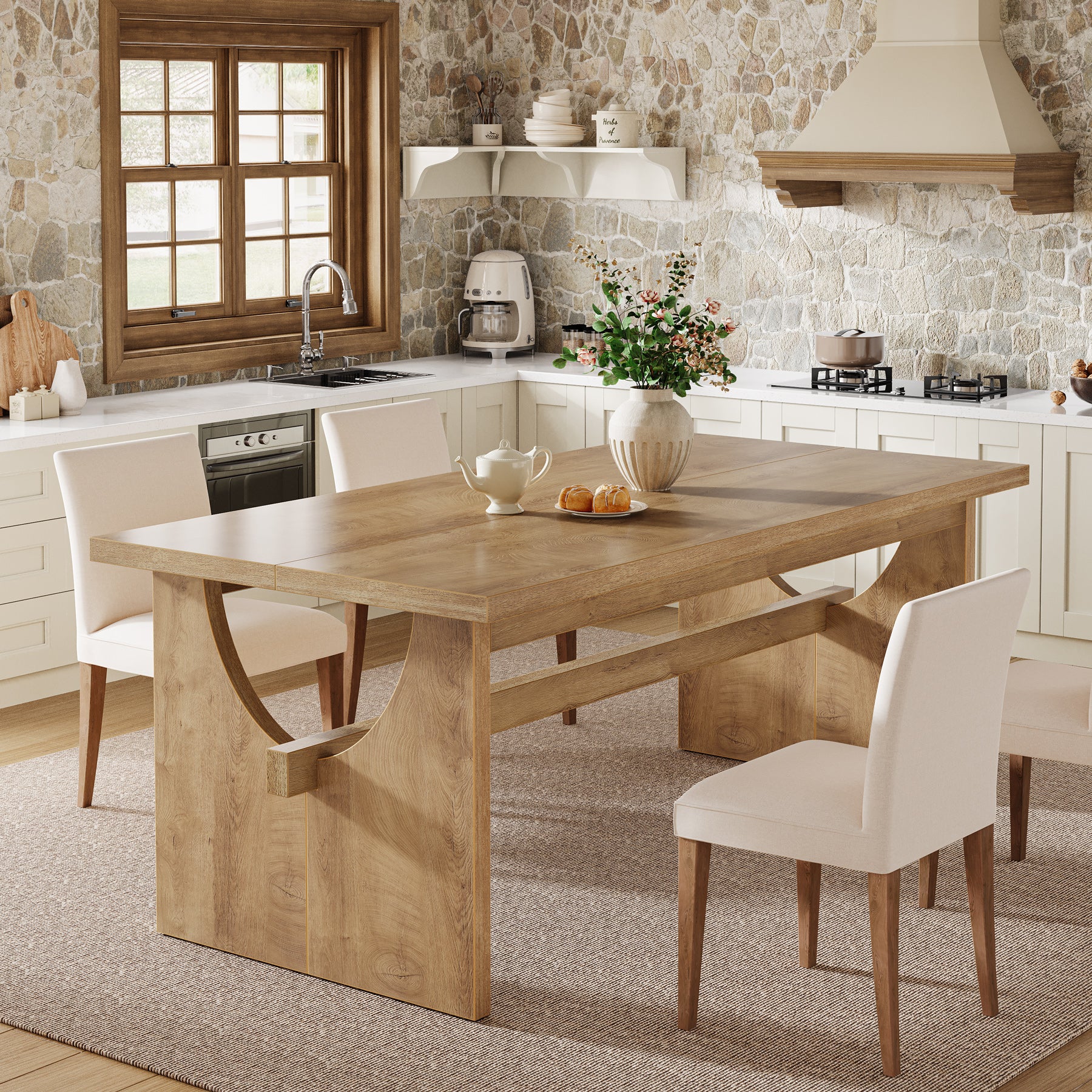 Tribesigns 63-Inch Farmhouse Dining Table for 4 to 6 People with Heavy Duty Double Base
