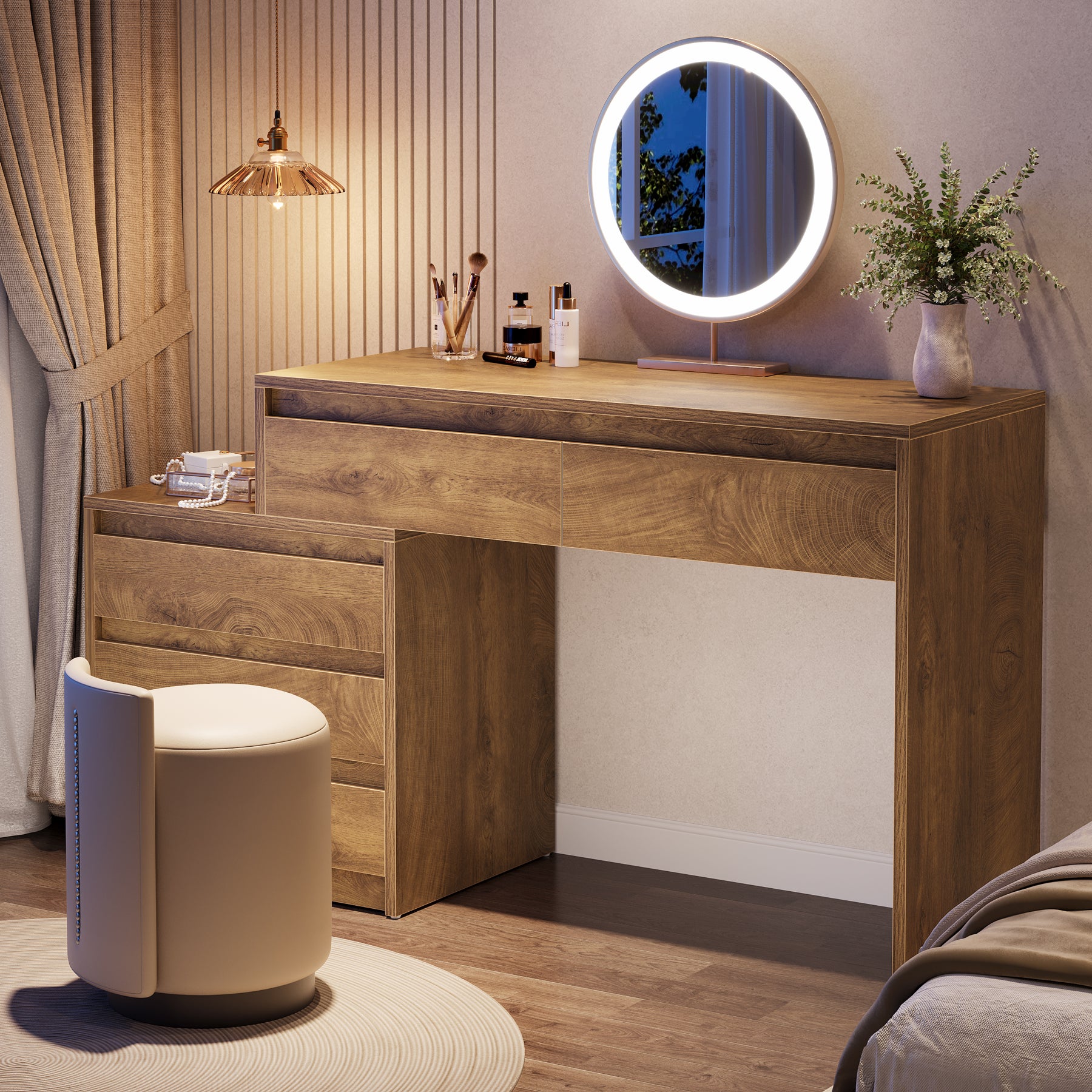 63-Inch Makeup Vanity Desk with 5 Drawers, Modern Dressing Table with Cabinet