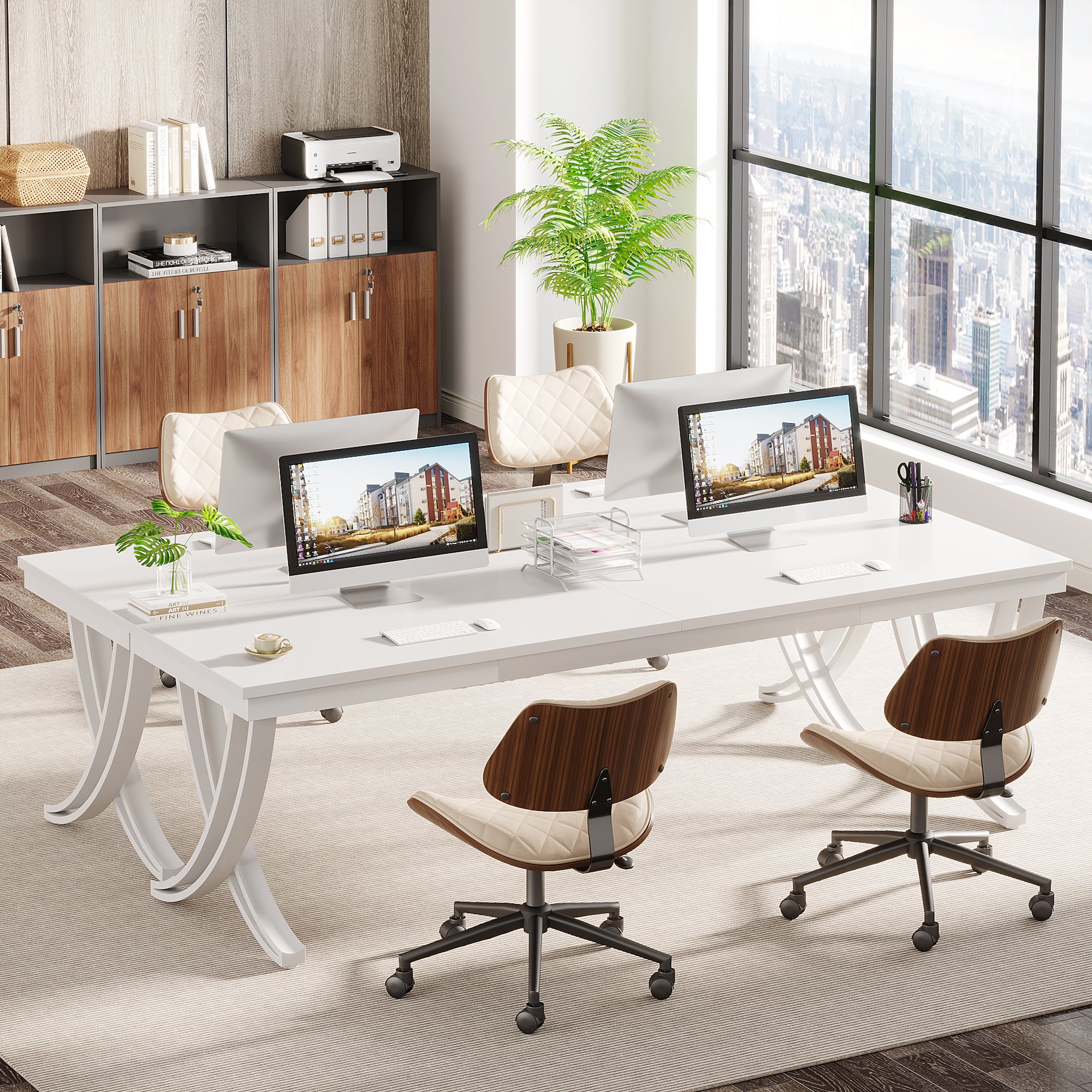 6.5FT Conference Table for 6-8 People, 78-Inch Rectangular Table with Metal Frame