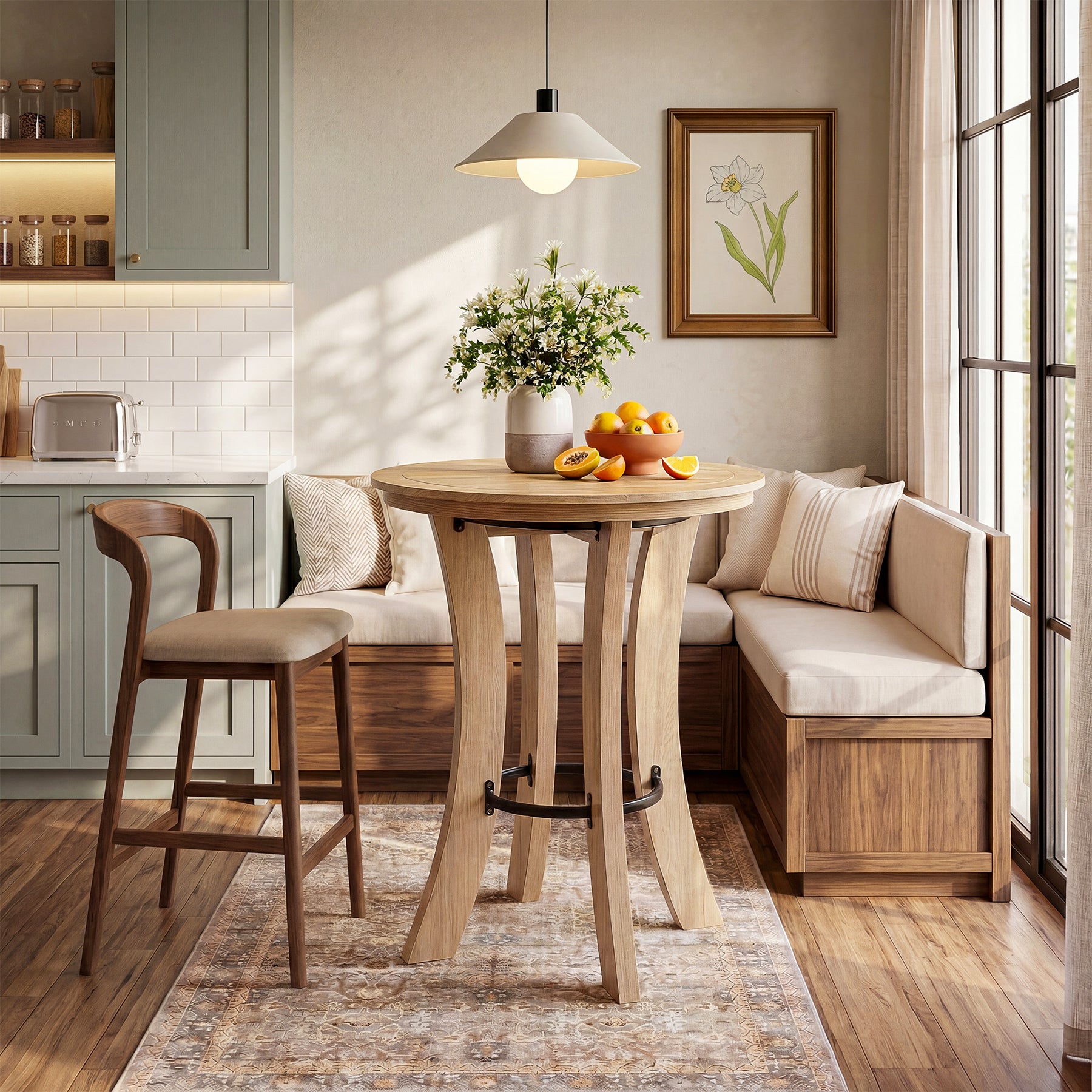 Tribesigns 31.5-Inch Round Counter Height Dining Table with Curved Legs, Modern Farmhouse Kitchen Table for 2 People and Small Spaces