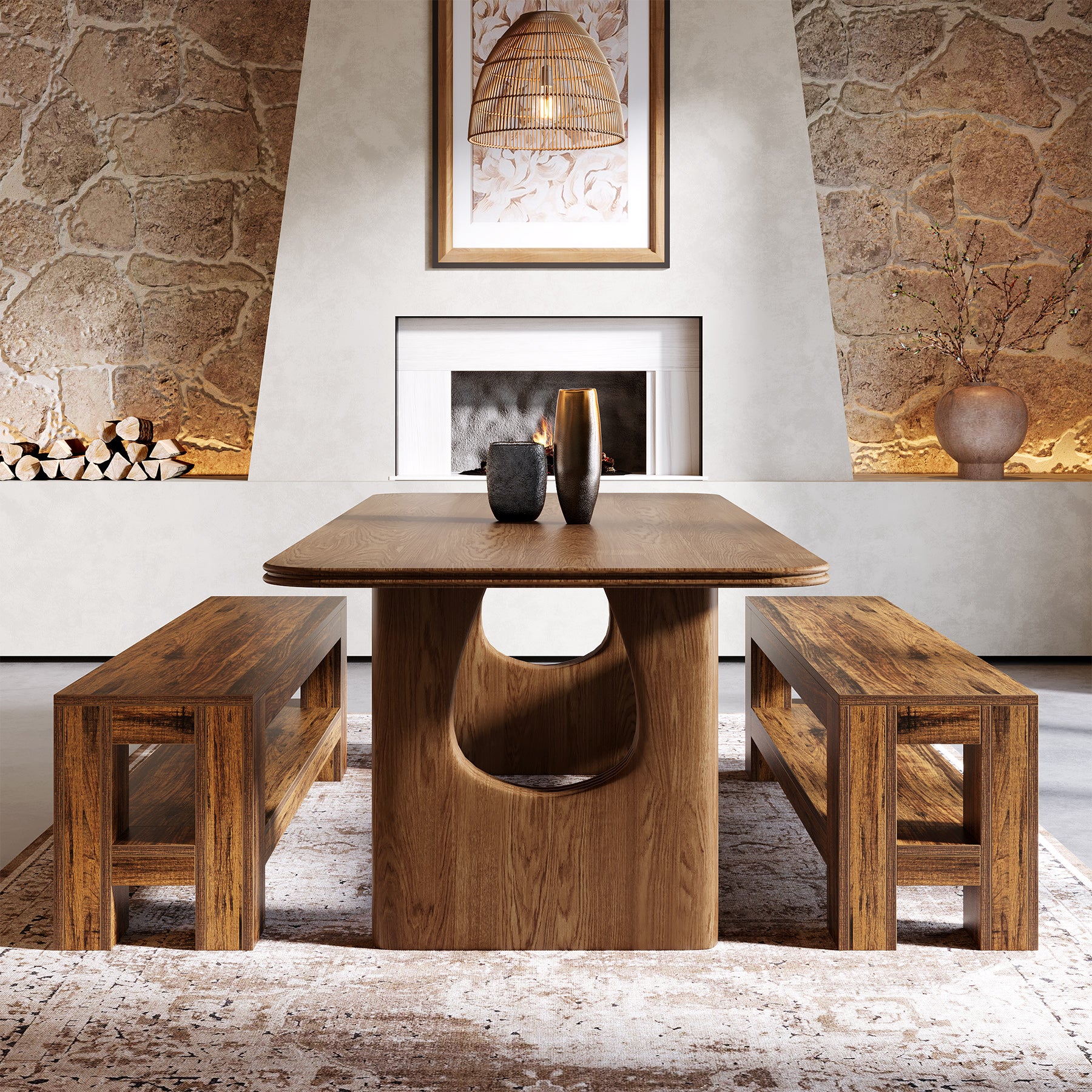 Tribesigns 59" Wooden Dining Bench, Farmhouse Storage Bench for Dining Room