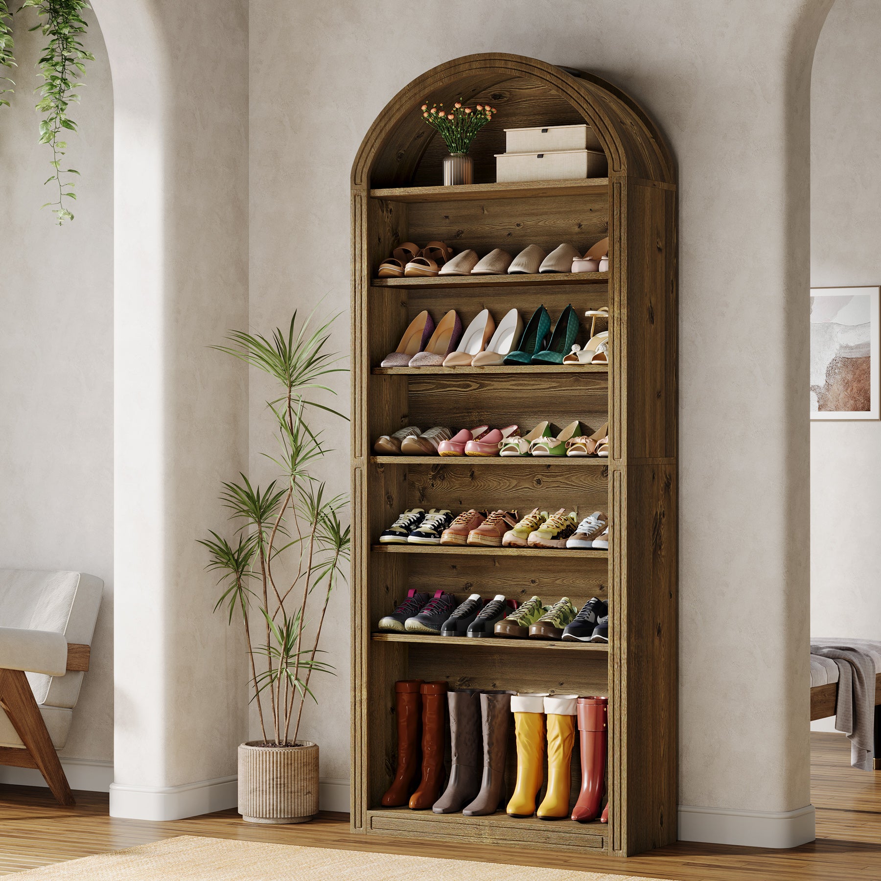 Tribesigns 8-Tier Shoe Storage Cabinet, Tall Wooden Shoe Rack for Entryway