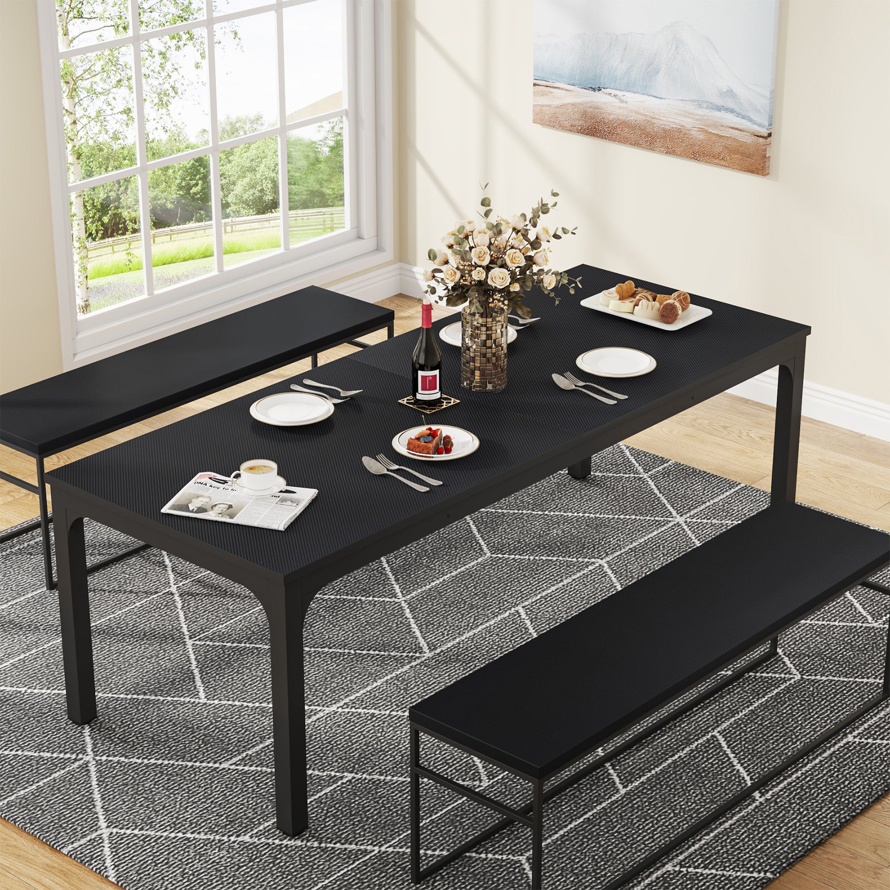 Rectangular Dining Table, 78 inch Long Kitchen Table for 6-8 People