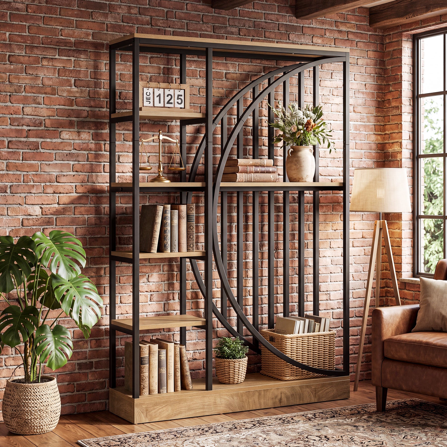Tribesigns 70.9-Inch 5-Tier Bookshelf Room Divider, Reversible Display Shelf for Home Office