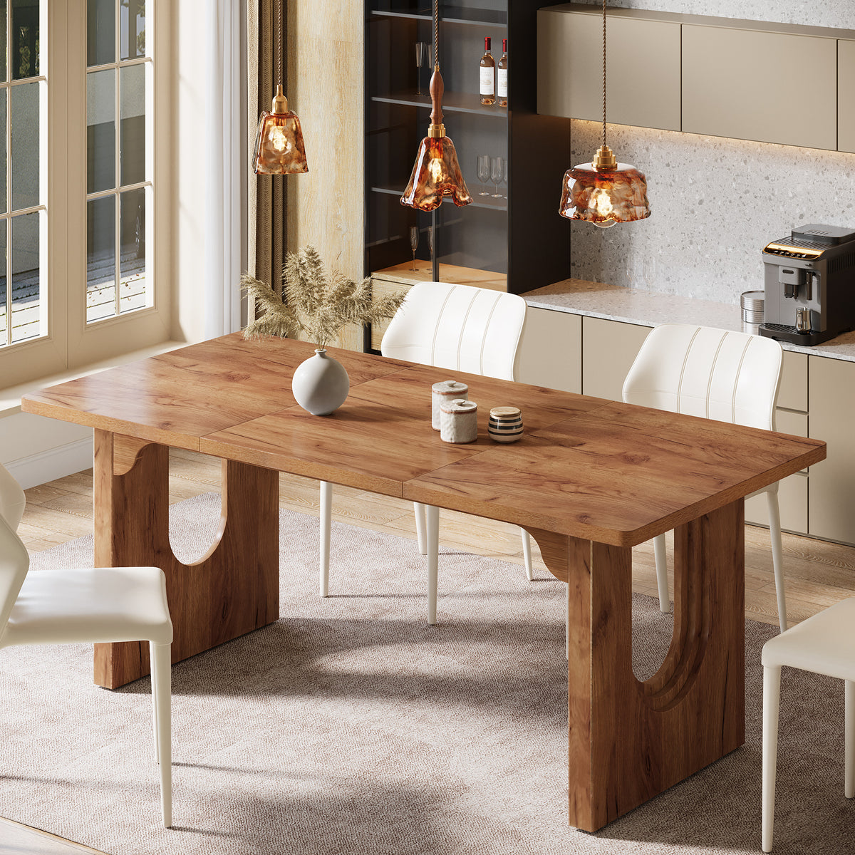 Tribesigns 71 Inch Rectangular Dining Table for 6-8, Rustic Wooden Pedestal Kitchen Table for Dining Room
