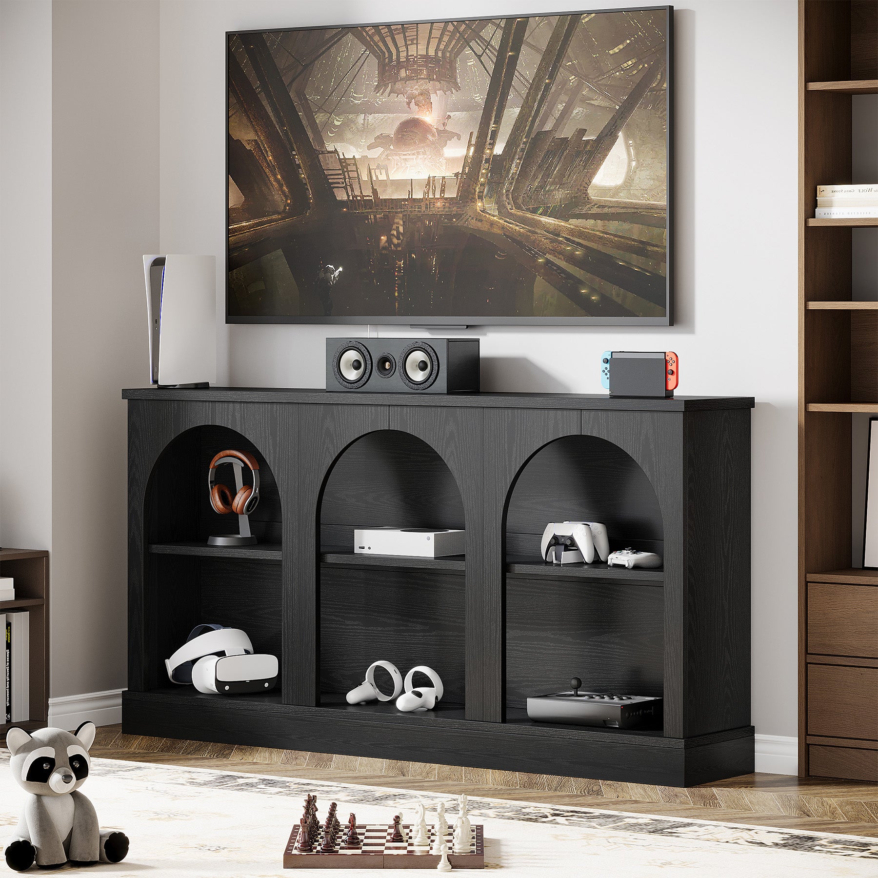 Tribesigns TV Stand for 55-65 Inch TV, Farmhouse Entertainment Center with Storage Cabinets