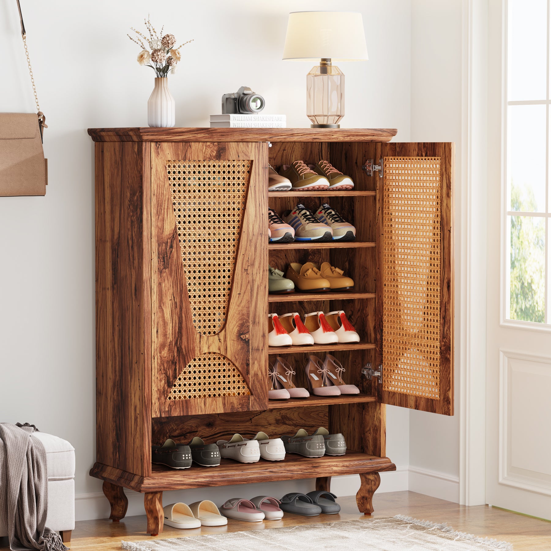Tribesigns Rattan Shoe Cabinet, 5-Tier Hidden Shoe Storage for Entryway