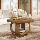 Tribesigns 31.5" Wooden Circle Coffee Table, 2-Tier Storage for Small Spaces 3