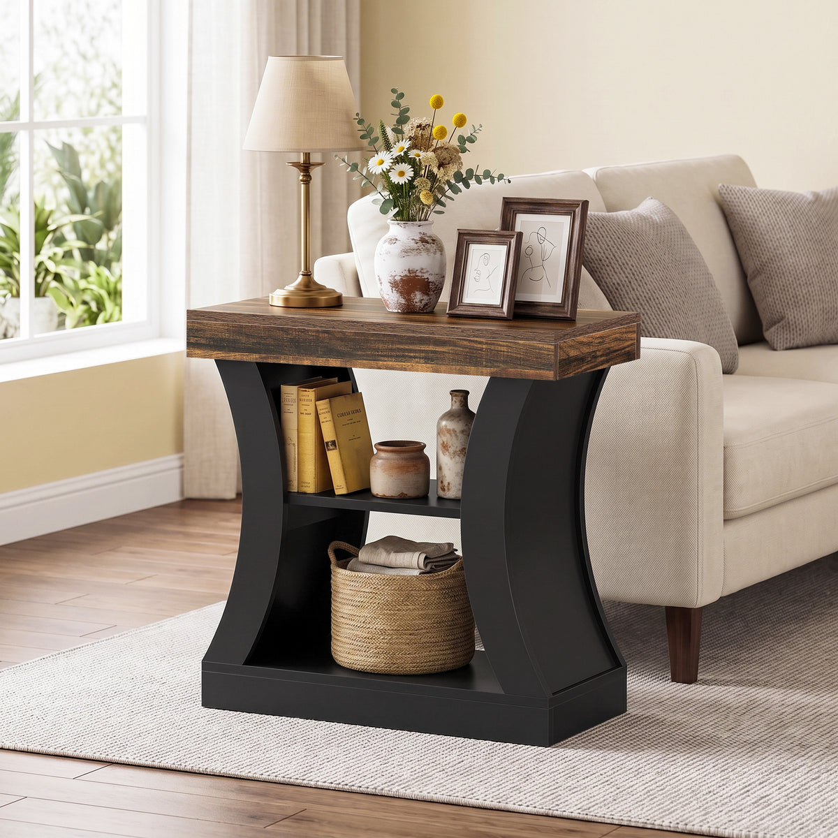 Tribesigns 23.6 Inch End Table with 3-Tier Storage Shelves, Modern Side Table for Living Room
