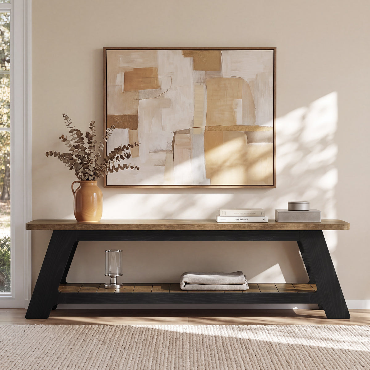 63 Inch TV Stand for 70 Inch TVs with Open Storage Shelf, Modern Farmhouse Media Console for Living Room