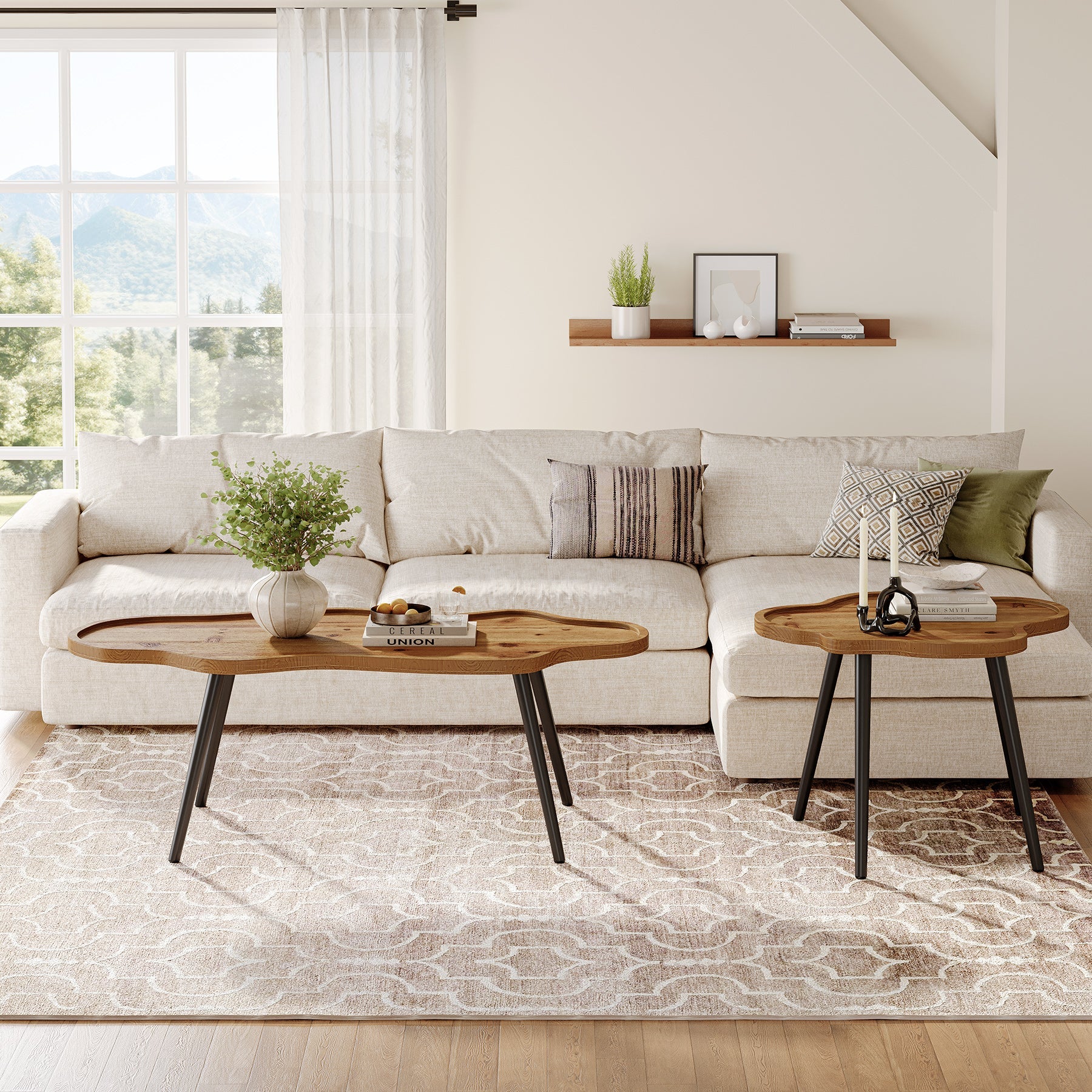 Tribesigns Solid Wood Nesting Coffee Table Set of 2