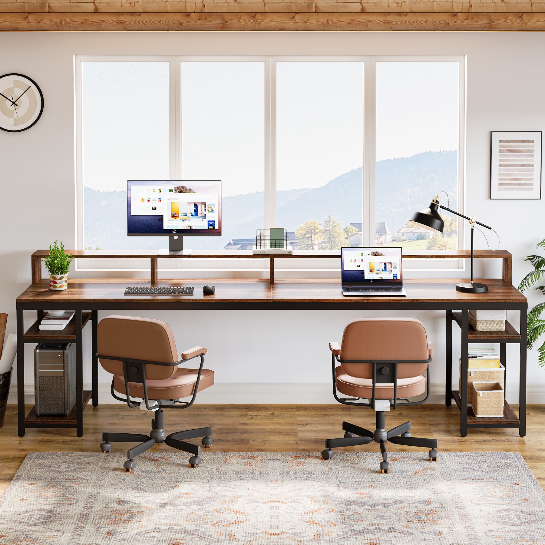 78.74" Two Person Desk with Monitor Stand, Double Computer Desk for Home Office Gaming Study