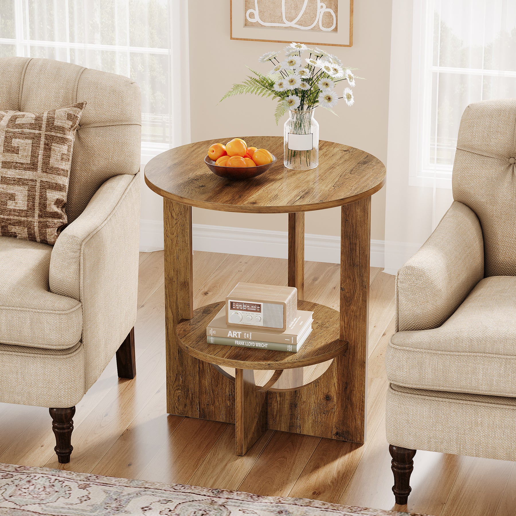 Tribesigns 19.68-Inch Round End Table with Storage, 2-Tier Tall Side Table for Living Room and Bedroom