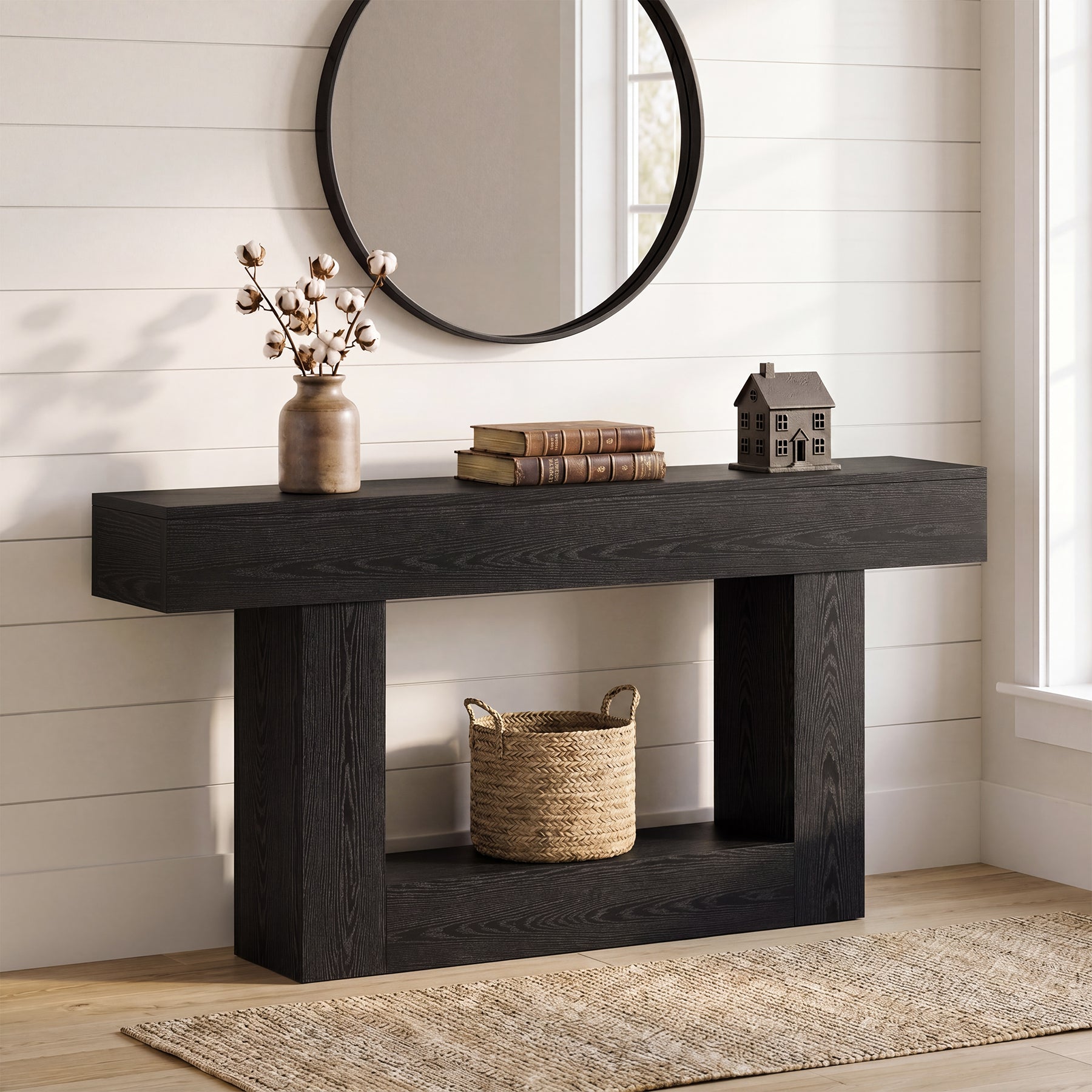 63" Distressed Wood Console Table, 2-Tier Sofa & Entry Table