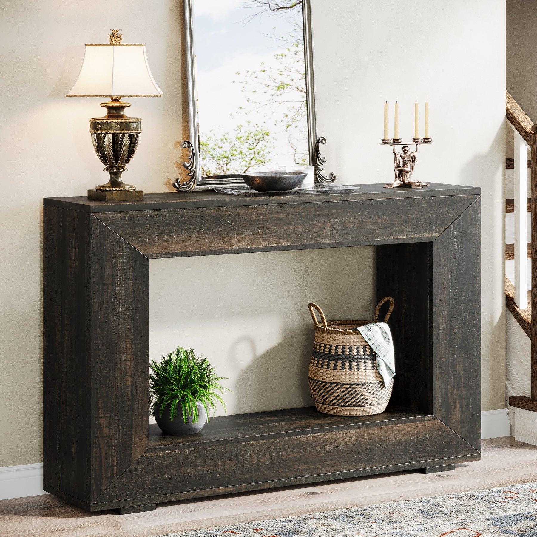 Tribesigns 47-Inch Farmhouse Console Table, Industrial Storage Accent Table