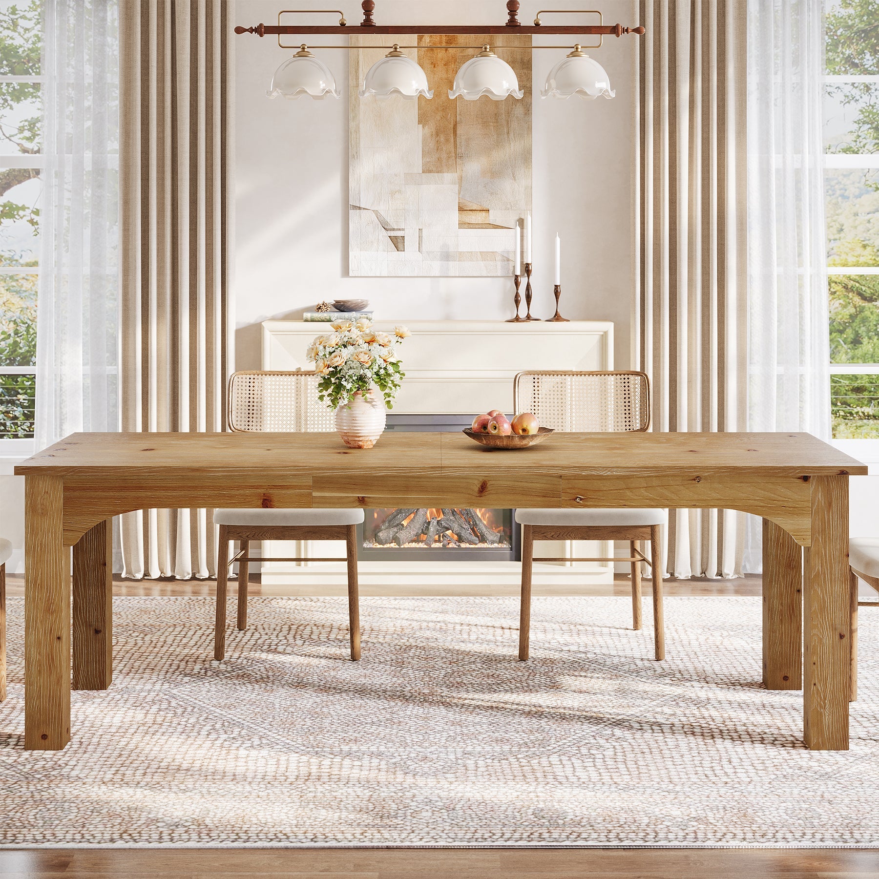 78.7-Inch Solid Wood Dining Table for 6-8, Extra-Long Farmhouse Table for Kitchen