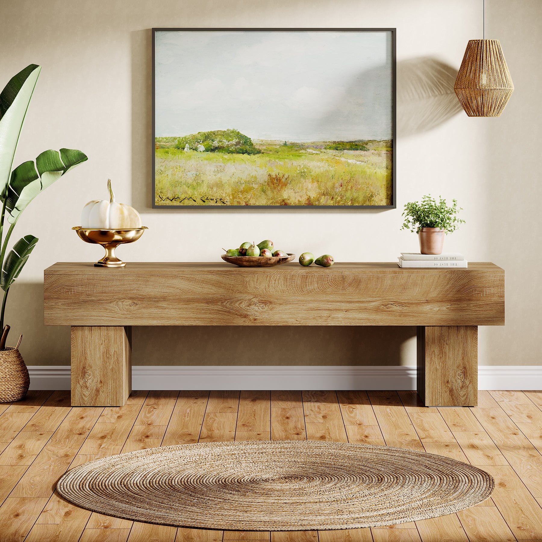 Tribesigns 63-Inch Low TV Console Table, Farmhouse Design with Sturdy 300 lb Capacity for Living Room