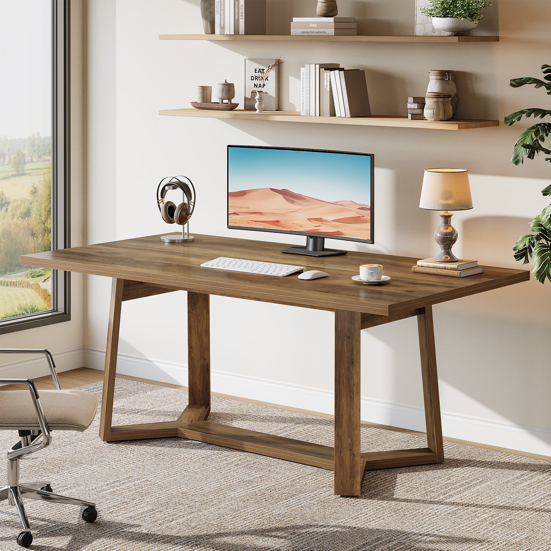 Tribesigns 47-Inch Home Office Desk with Reinforced Frame, Rustic Computer Table for Office
