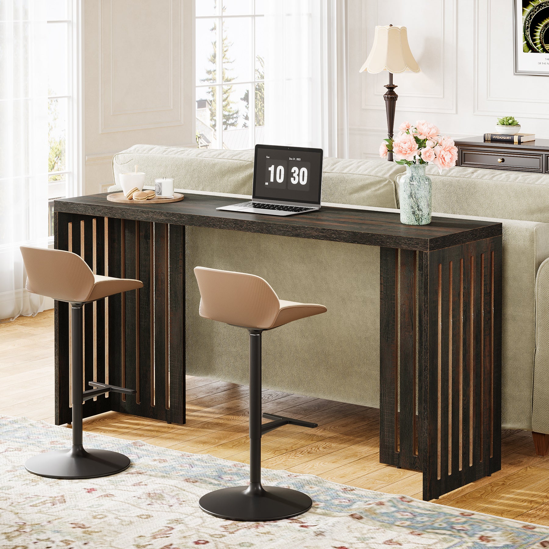 Tribesigns 63-Inch Bar Table, Industrial Counter Height Pub Table with Louvered Base for Kitchen