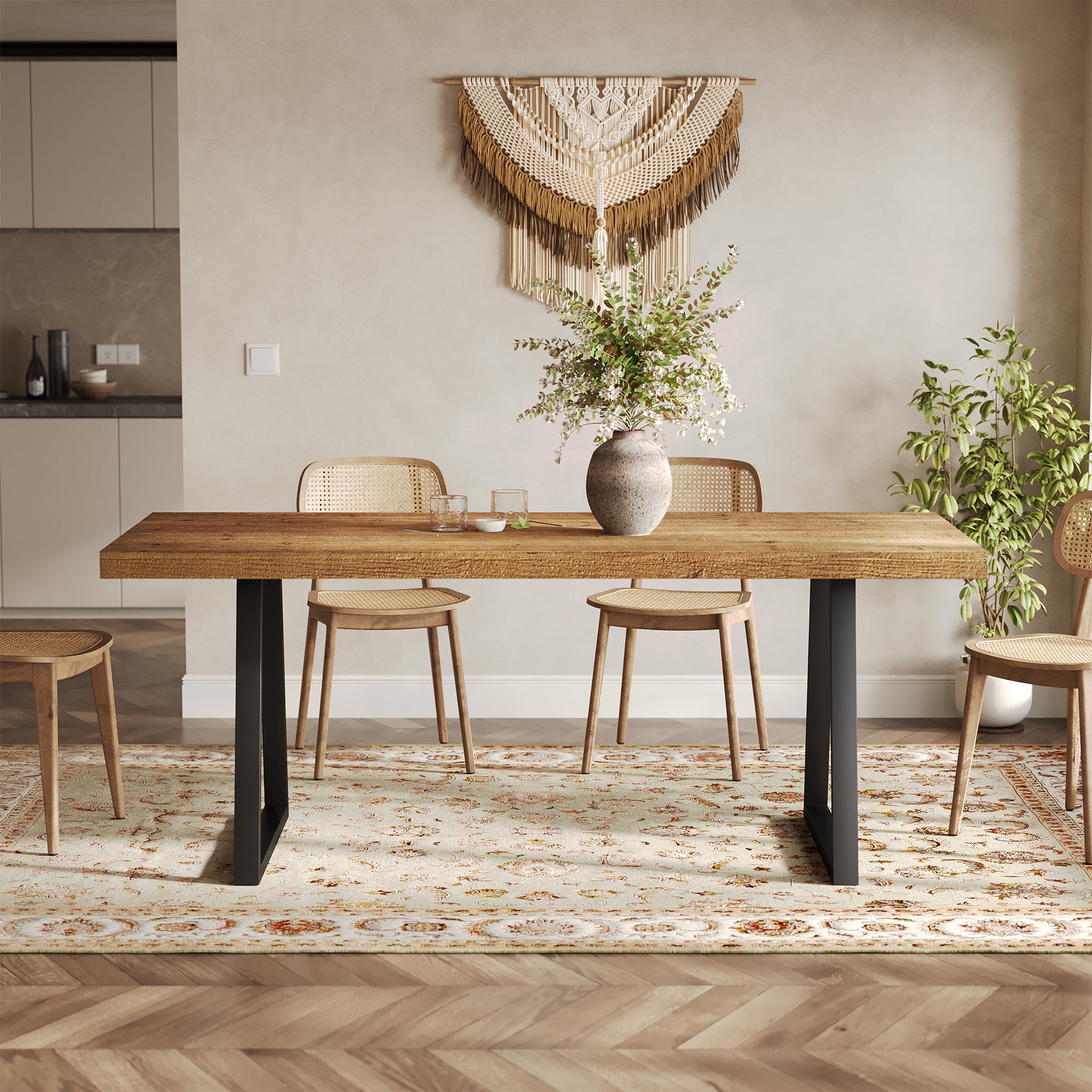 Tribesigns 63-Inch Solid Wood Dining Table with Heavy-Duty Metal Legs, Industrial Kitchen Table for 4-6 People