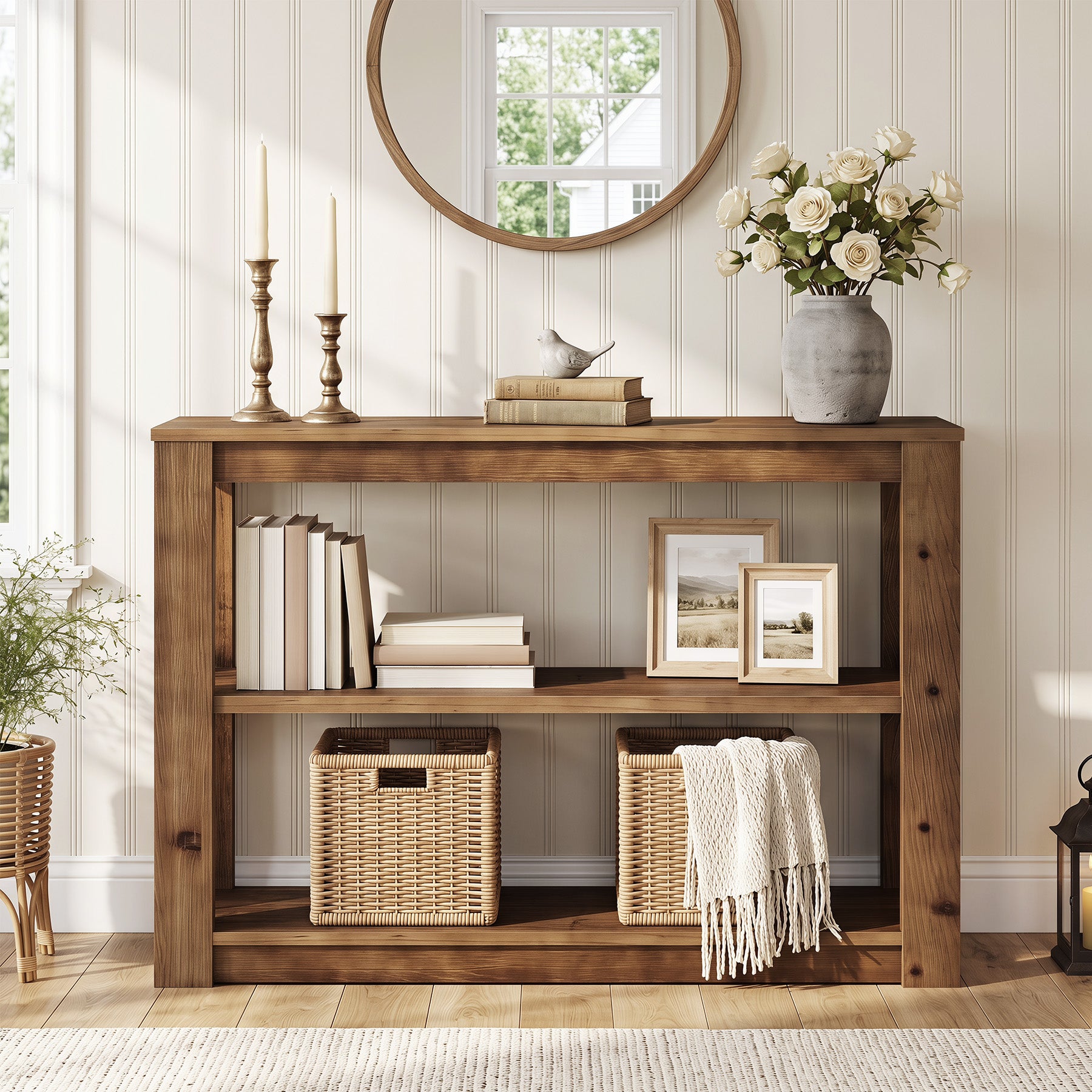 Tribesigns 41.3 Inch Solid Wood Console Table with 3-Tier Storage, Farmhouse Hallway Table