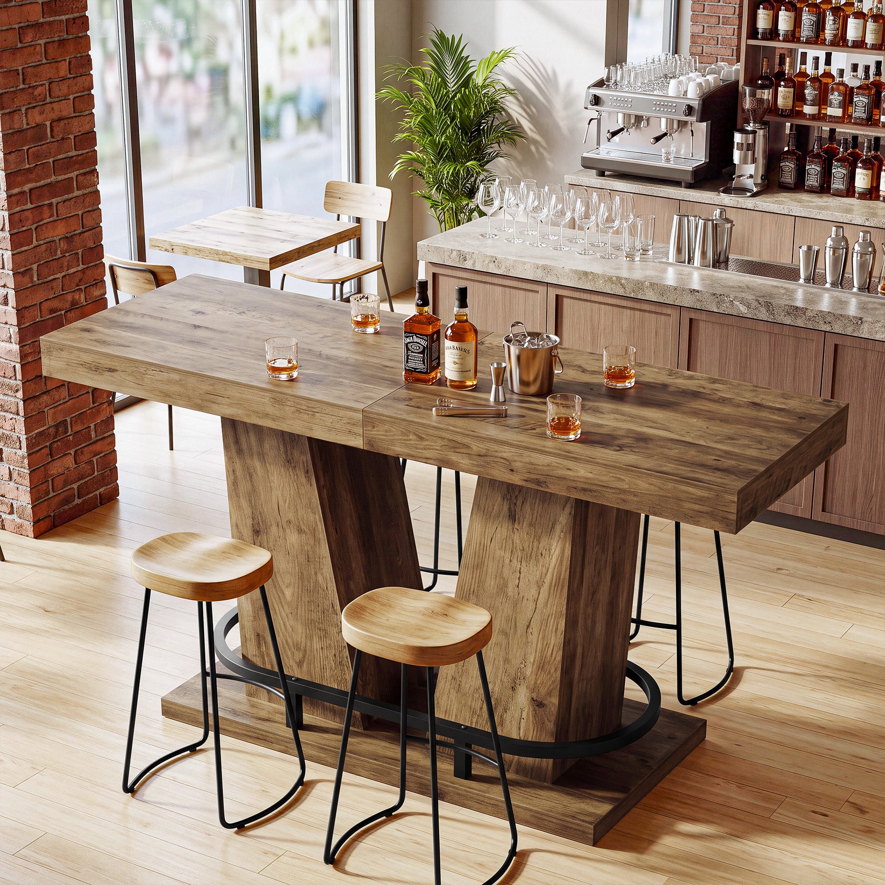 Tribesigns 63-Inch Industrial Bar Table for 4-6 with Footrest, Counter Height Pub Table for Kitchen