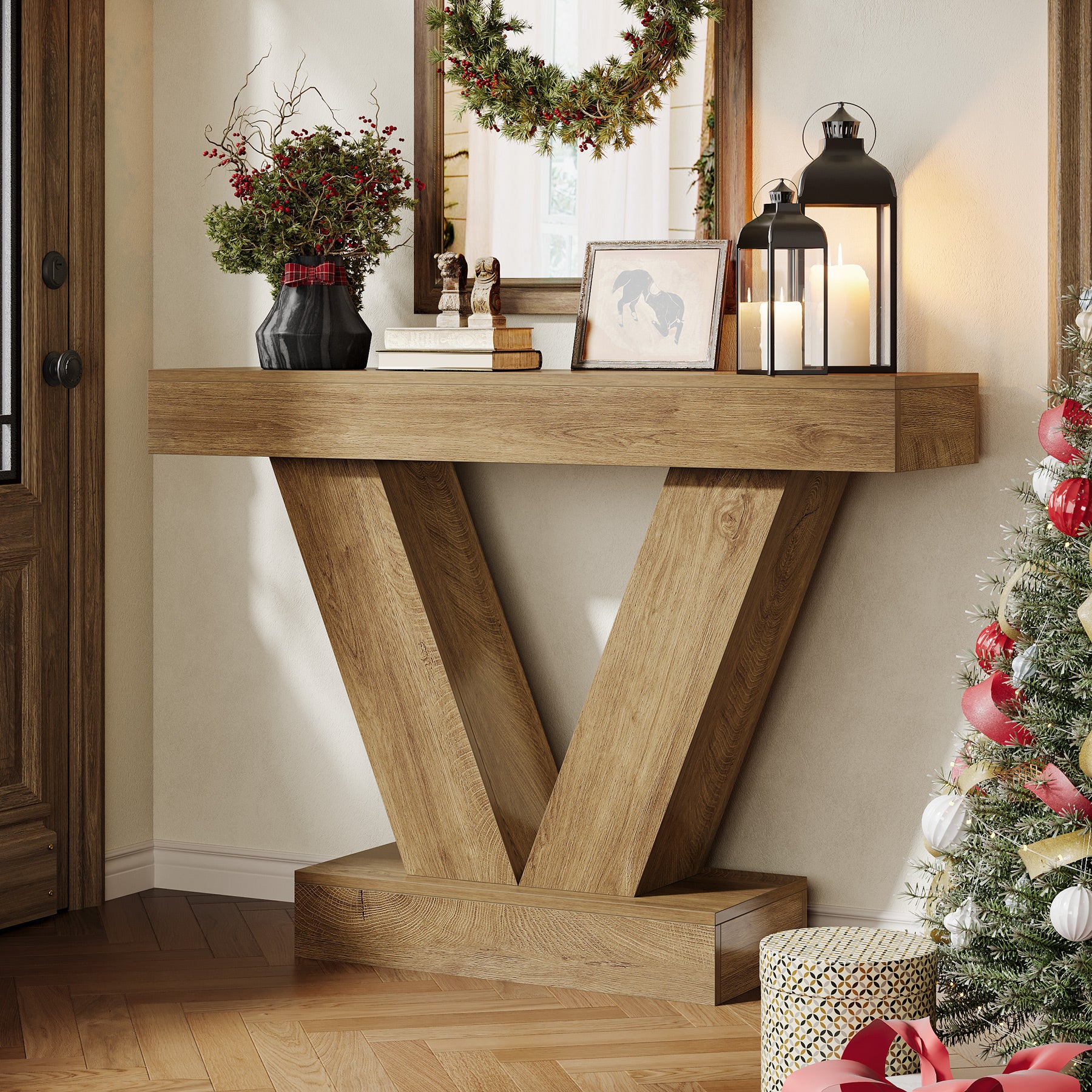 41-Inch Console Table with V-Shaped Legs, Brown Entryway and Sofa Table