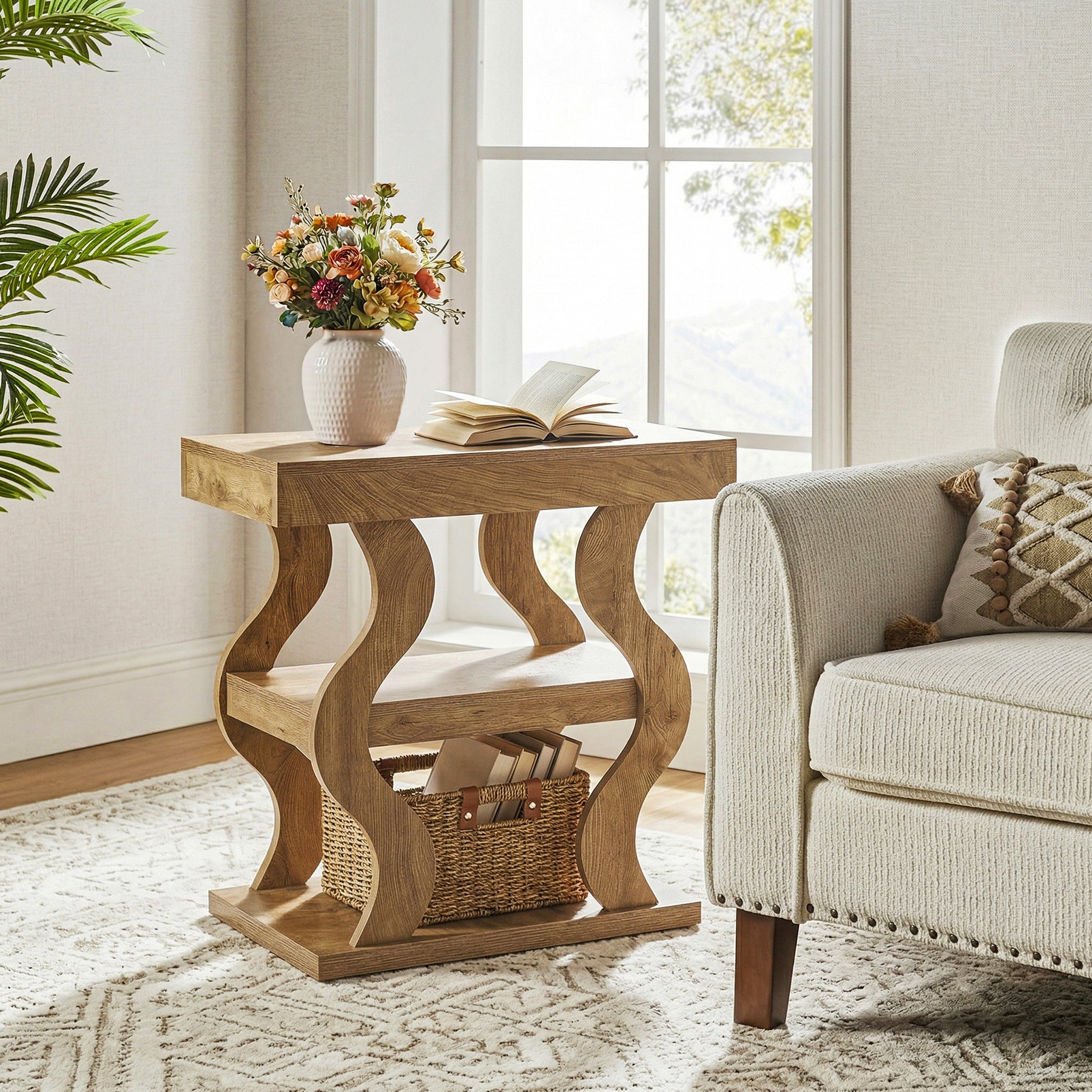 Tribesigns 23.62" Wavy End Table, 3-Tier Side Table for Living Room