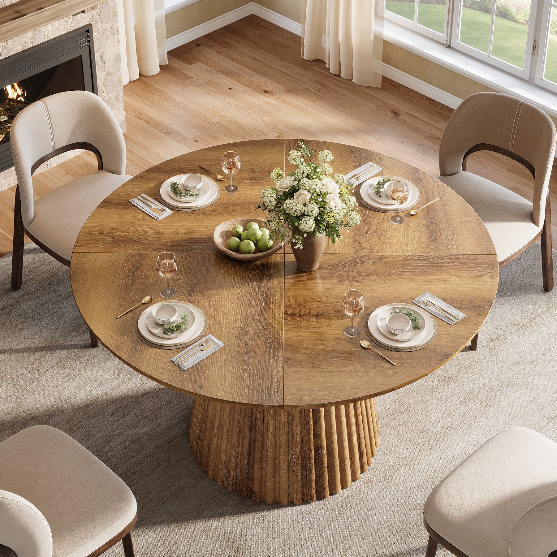 Tribesigns 47-Inch Round Dining Table, Heavy Duty Fluted Pedestal Base Farmhouse Circle Table for 4-6 People