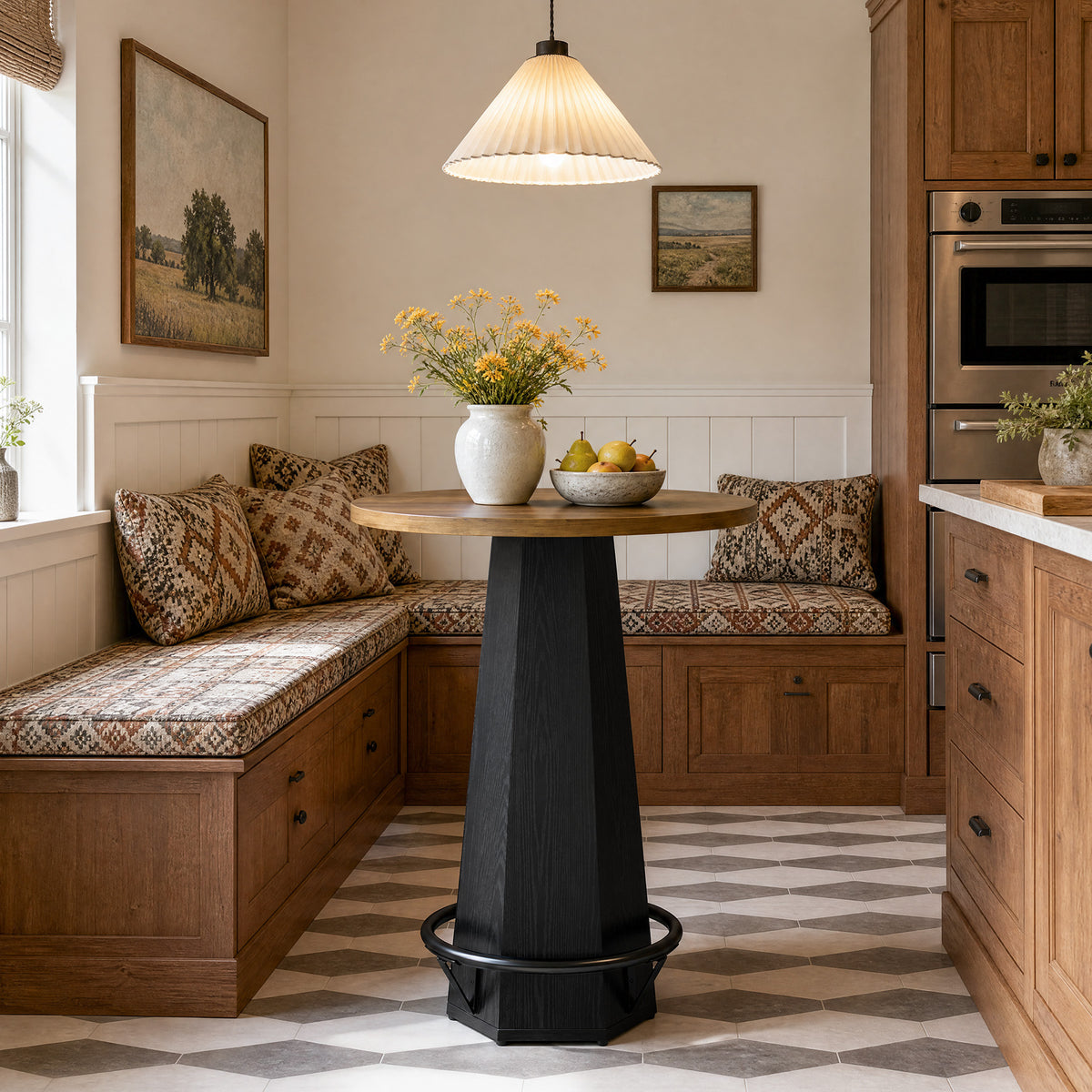 Tribesigns 31.5" Round Bar Table with Hexagonal Base and Metal Footrest, 39.4" High for Home Bars