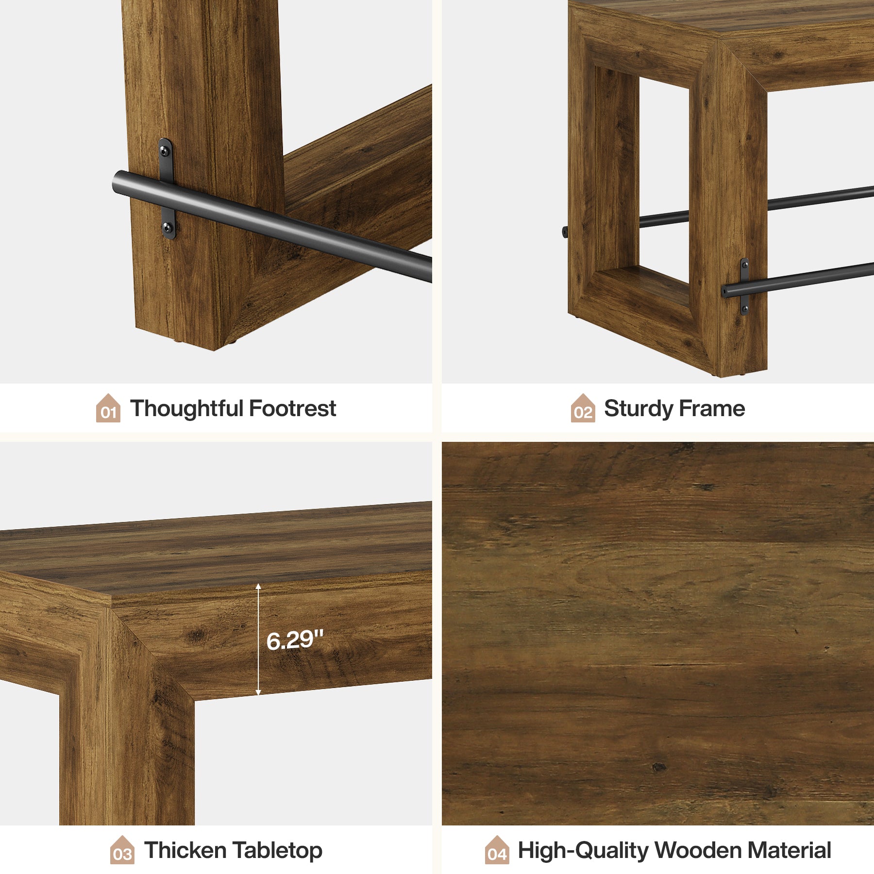 Tribesigns 59-Inch Industrial Bar Table with Metal Footrest, Counter Height Pub Table for Kitchen