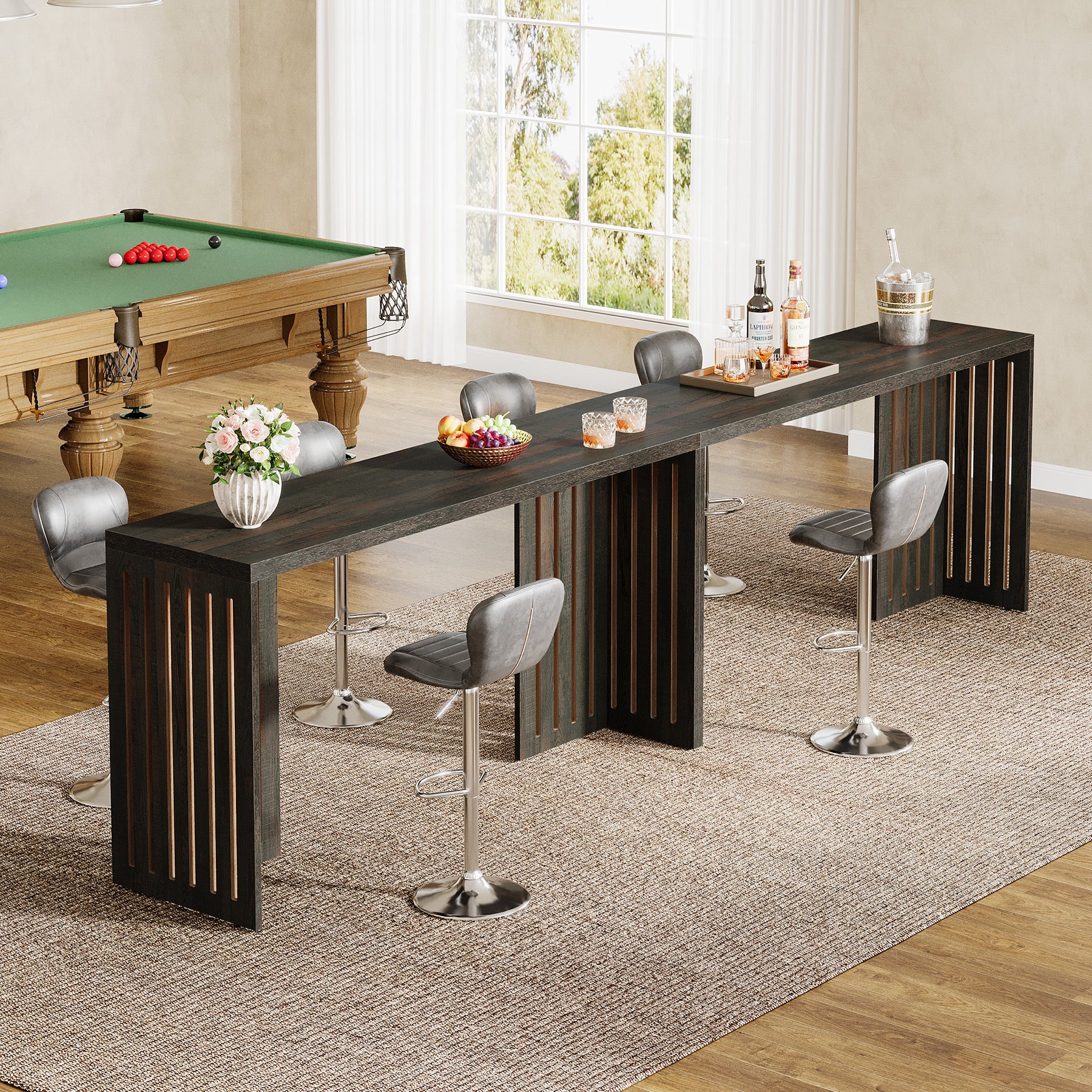 Tribesigns 63-Inch Bar Table, Industrial Counter Height Pub Table with Louvered Base for Kitchen