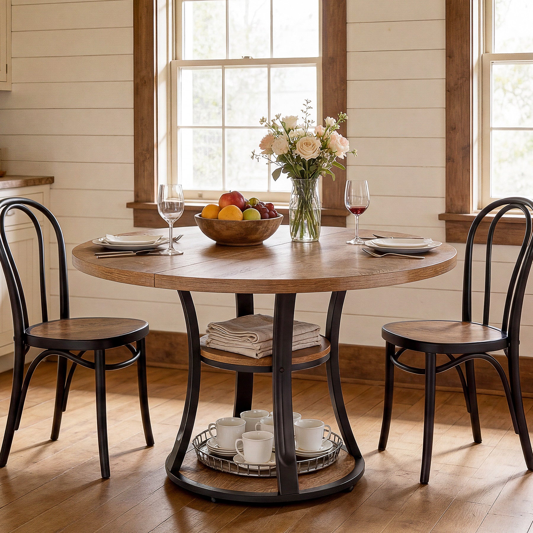 Tribesigns 39-Inch Round Dining Table for 2-4, 2-Tier Pedestal Table with Storage