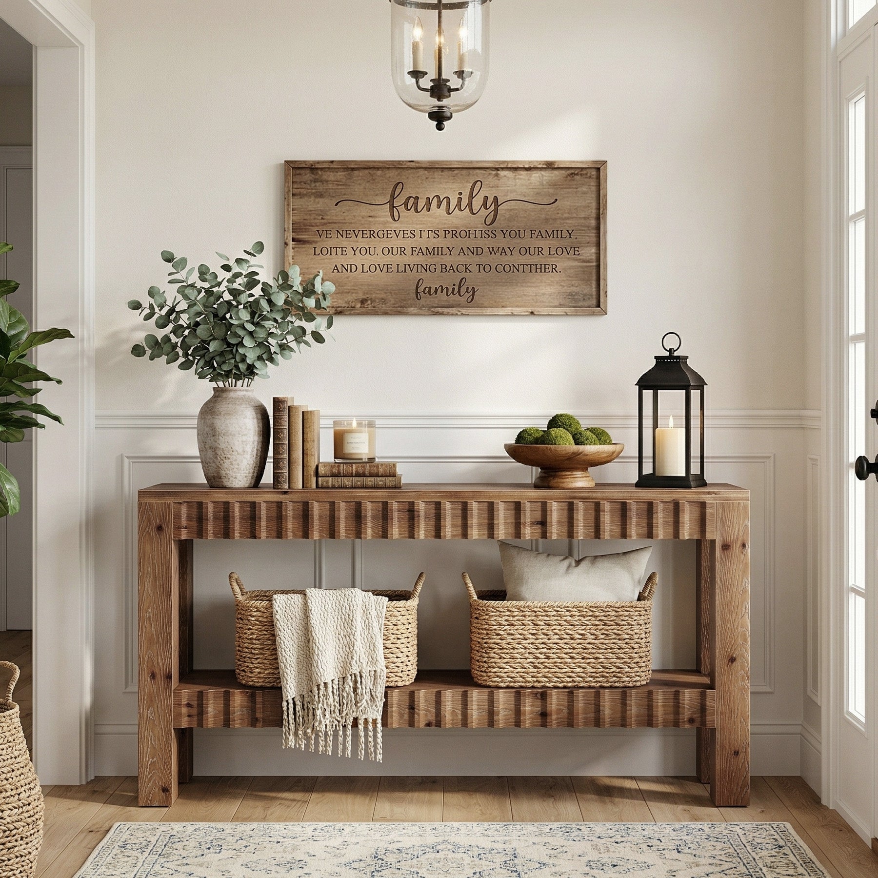 63" Console Table, Solid Wood Farmhouse Entryway Table with 2-Tier Storage