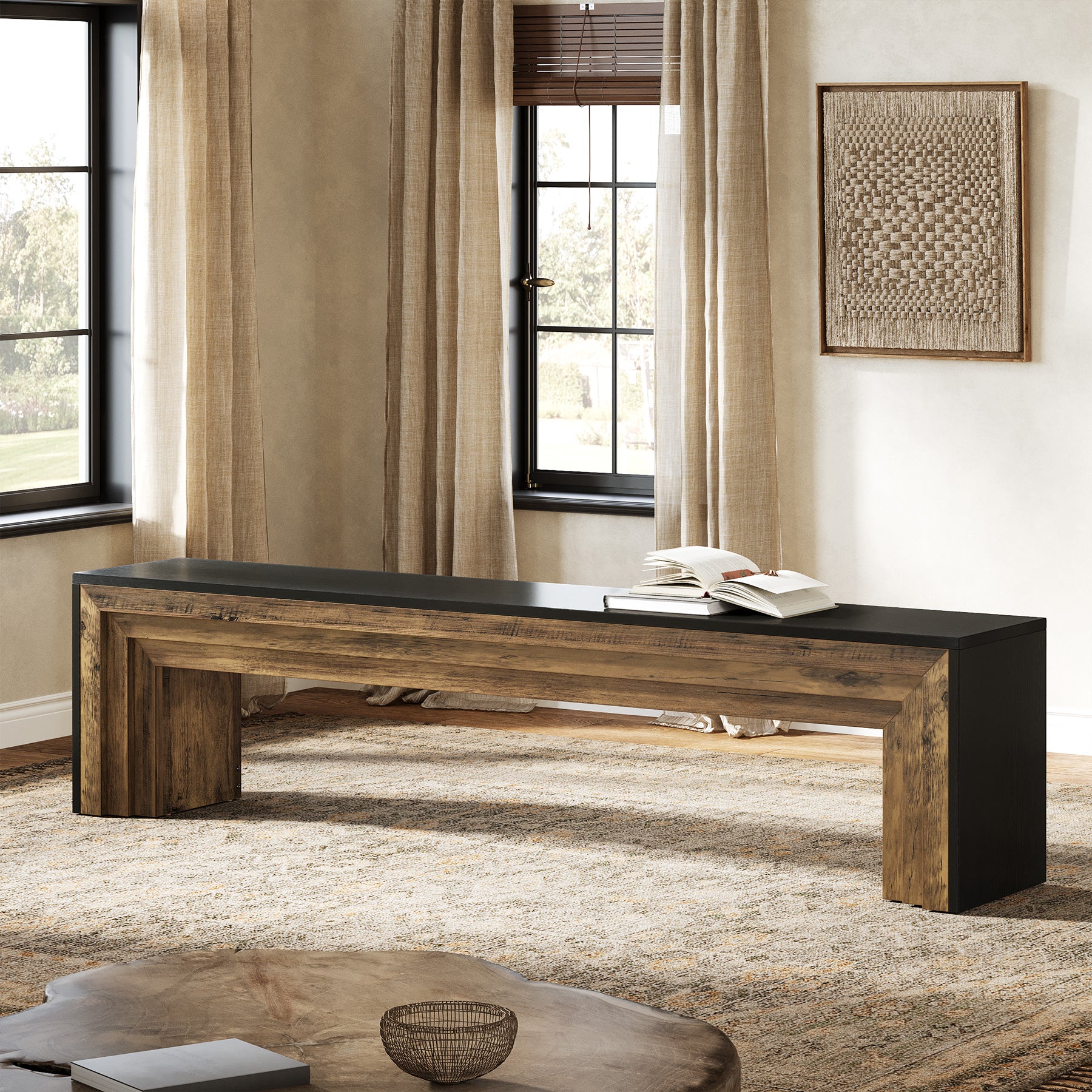 Tribesigns 70.9 Inch Extra Long Shoe Storage Bench, Modern Wooden Entryway Bench for Hallway